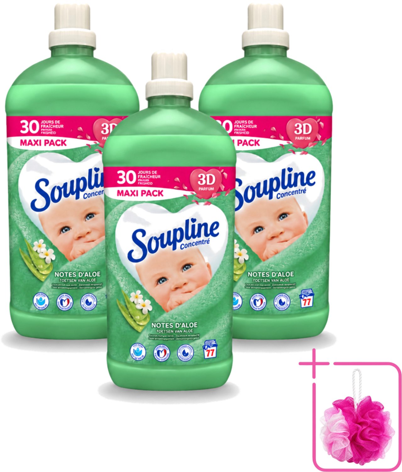3 x Soupline - Wasverzachter - Aloë Vera Concentraat - 77 Wasbeurten - Bulkverpakking - Wasverzachter aloë vera - Douchemop - Wasverzachter voor kleding