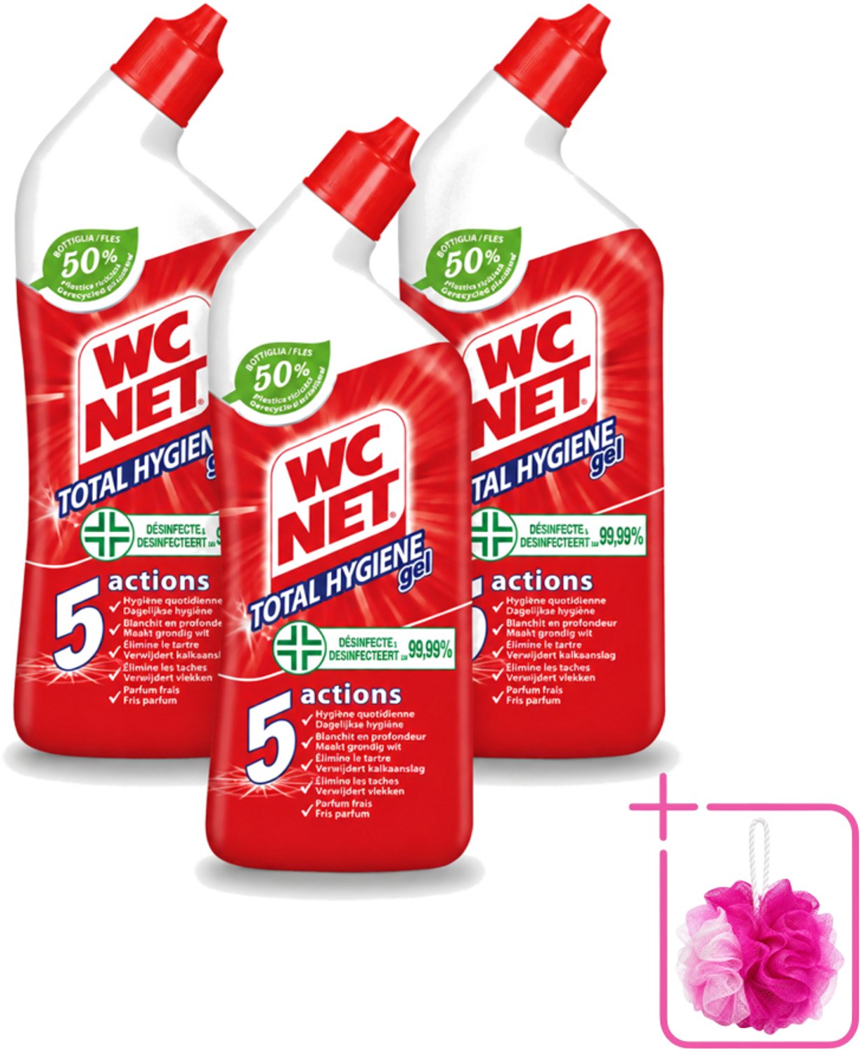 3 x WC Net - Toiletreiniger - Gel - Ontkalkt En Verwijdert Vlekken - 750 ml - Bulkverpakking - WC net - Douchemop - Toilet reinigen