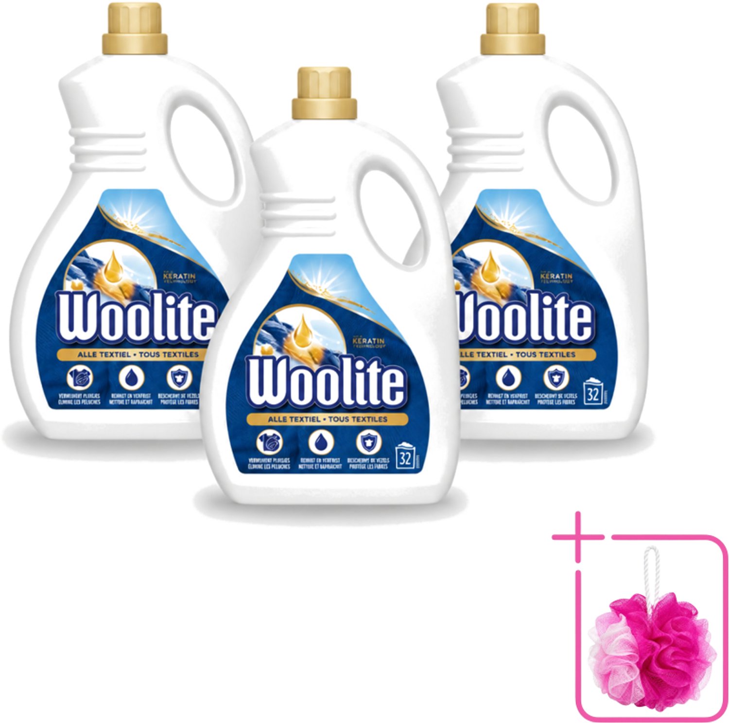 3 x Woolite Textile - Vloeibaar Wasmiddel - Met Keratine - Textiel Was - 32 Wasbeurten - 1,9L - Bulkverpakking - Textiel wasmiddel - Douchemop - Keratine wasmiddel