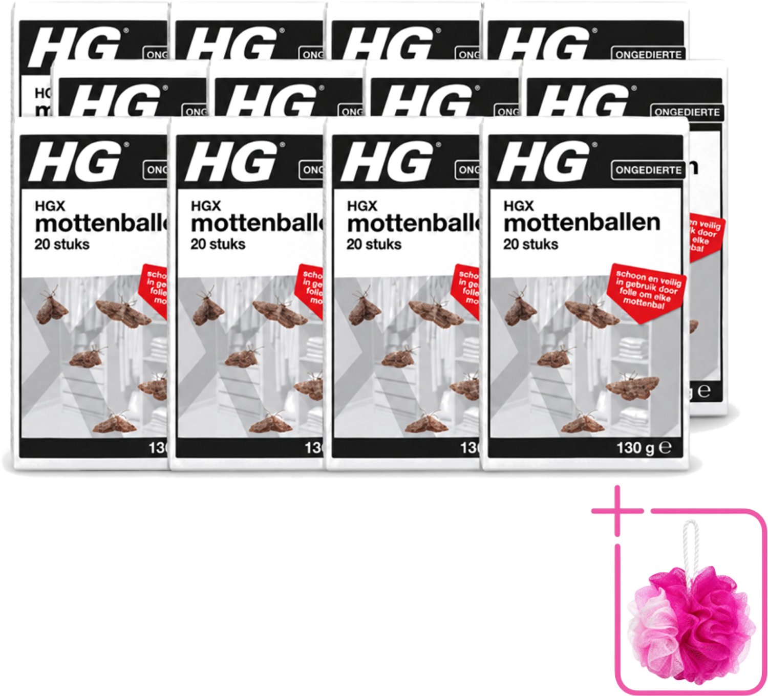12 x HG X - Ongedierte - Mottenballen - Schoon & Veilig - 20 Mottenballen - Bulkverpakking - Mottenbestrijding - Douchemop - Mottenballen