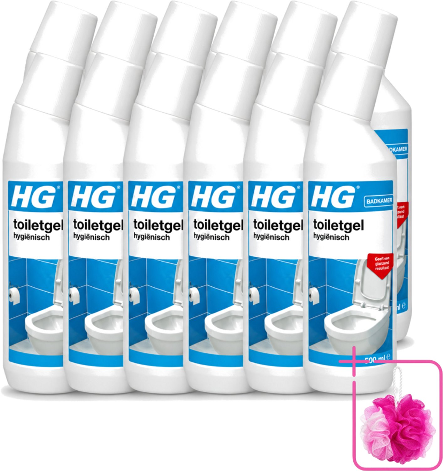 12 x HG - Badkamer - Toiletgel Hygiënisch - Geeft Een Glanzend Resultaat - 500 ml - Bulkverpakking - Toiletgel - Douchemop - Hygiëne