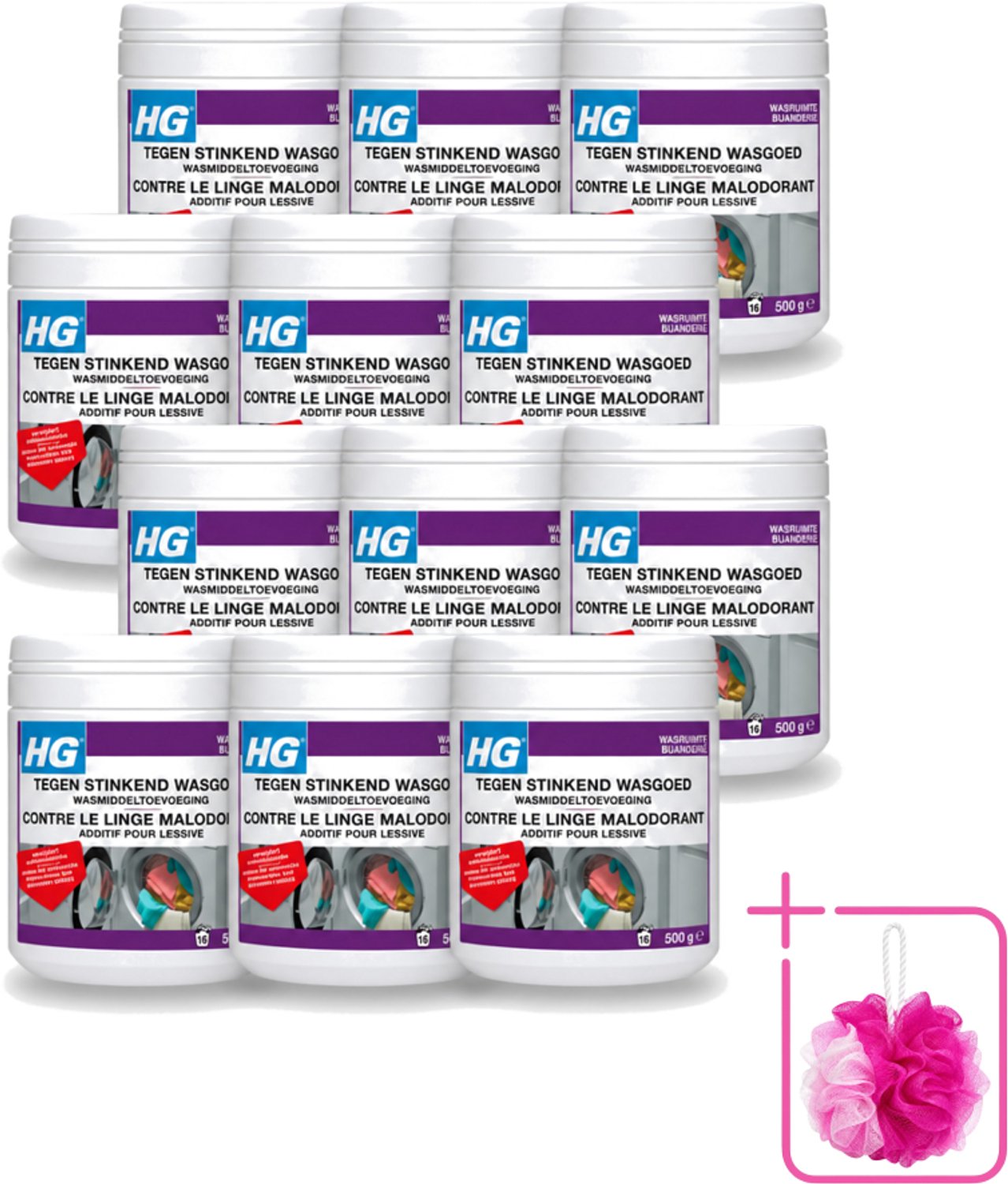 12 x HG - Wasruimte - Tegen Stinkend Wasgoed - Wasmiddeltoevoeging - 500 g - Bulkverpakking - Wasmiddel tegen stank - Douchemop - Stinkend wasgoed