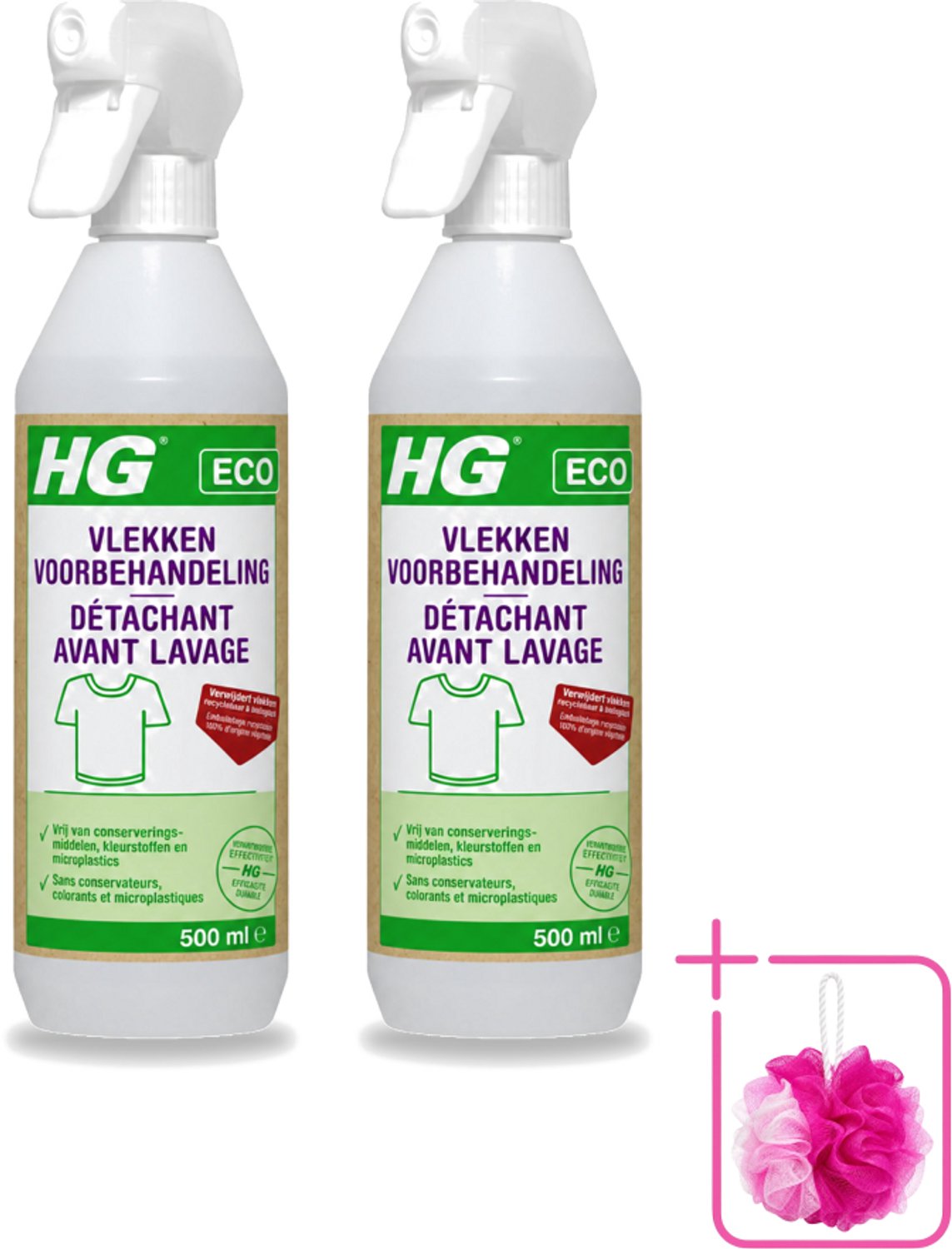 2 x HG ECO - Vlekken Voorbehandeling - Duurzame Vlekkenverwijderaar - 500 ml - Bulkverpakking - Vlekken voorbehandeling - Douchemop - Eco vlekken behandeling