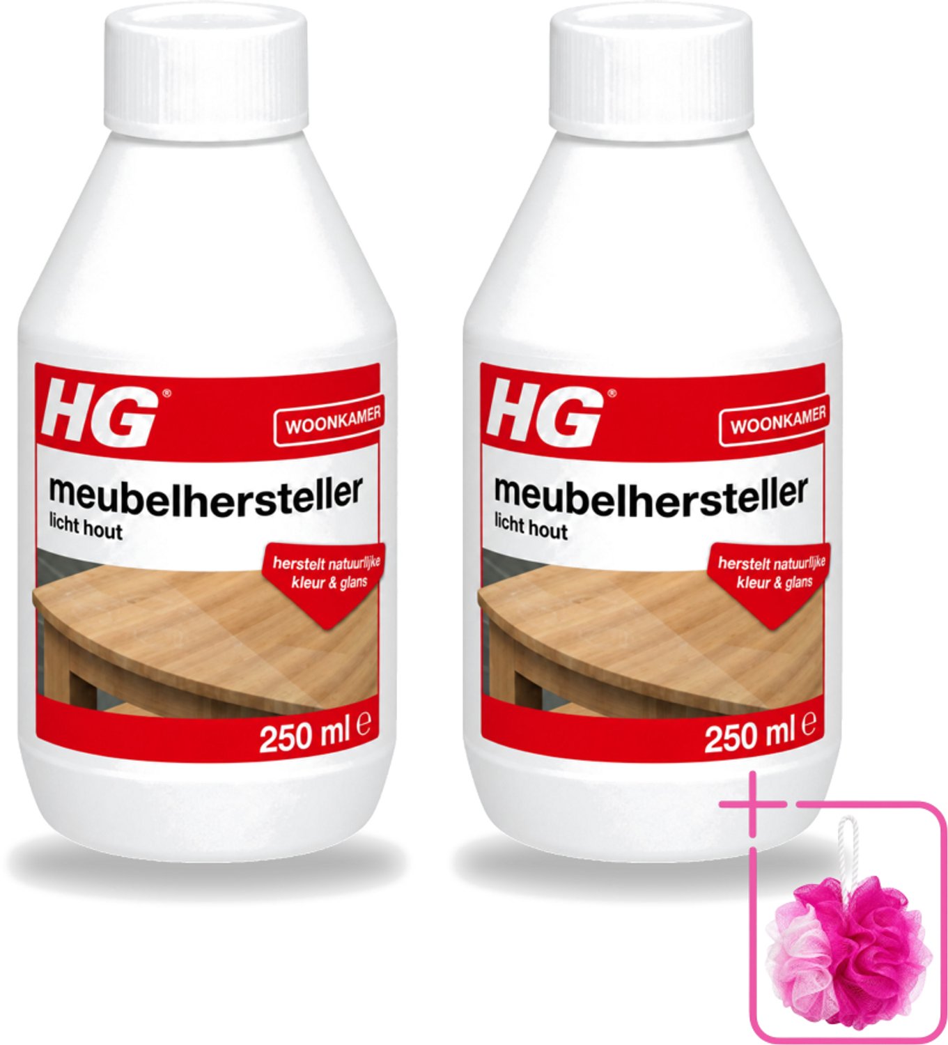2 x HG - Meubelhersteller Licht Hout - Herstelt Natuurlijke Kleur & Glans - 250 ml - Bulkverpakking - Houtverzorging - Douchemop - Hout herstellen