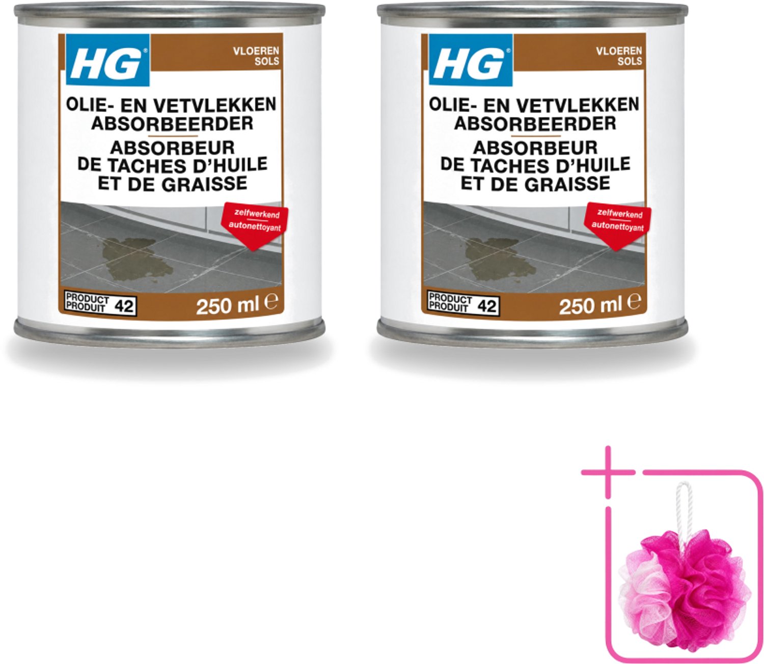 2 x HG - Tegel- & Natuursteen - Olie & Vetvlekken Absorbeerder - Zelfwerkend - 250 ml - Bulkverpakking - Olie en vetvlekken absorberen - Douchemop - Natuursteen vlekken verwijderen