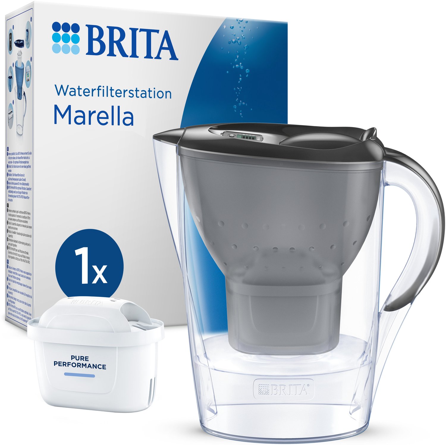 Bol.com BRITA Marella Waterfilterkan Grijs - 2.4L – incl. 1 MAXTRA PRO Pure Performance Waterfilter – Past in de koelkast - Filt... aanbieding