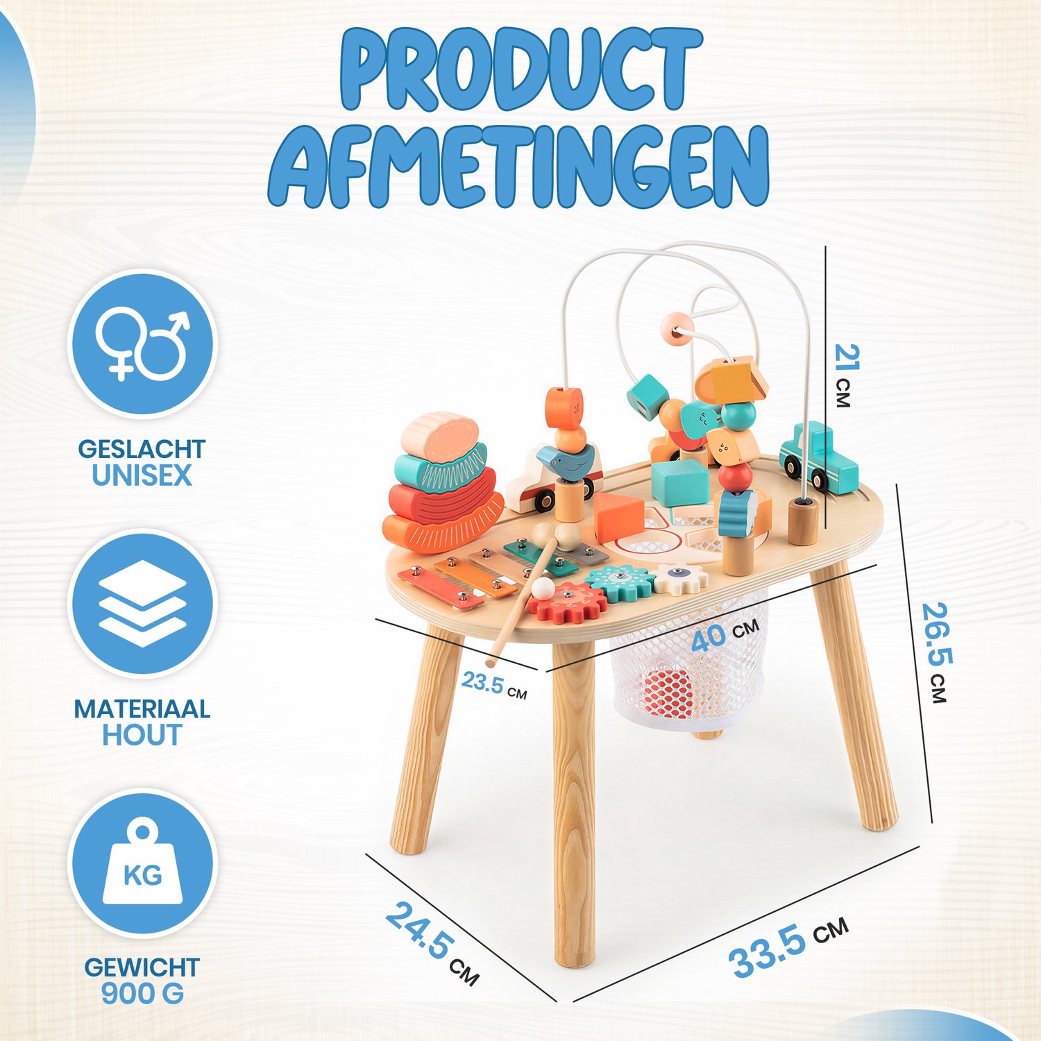 Activiteiten Tafel – Houten Speeltafel – Montessori Speelgoed – Sensorisch Speelgoed – Educatief Speelgoed 1, 2 & 3 Jaar – Pastel Kleuren – Alles-in-Één — afbeelding 6