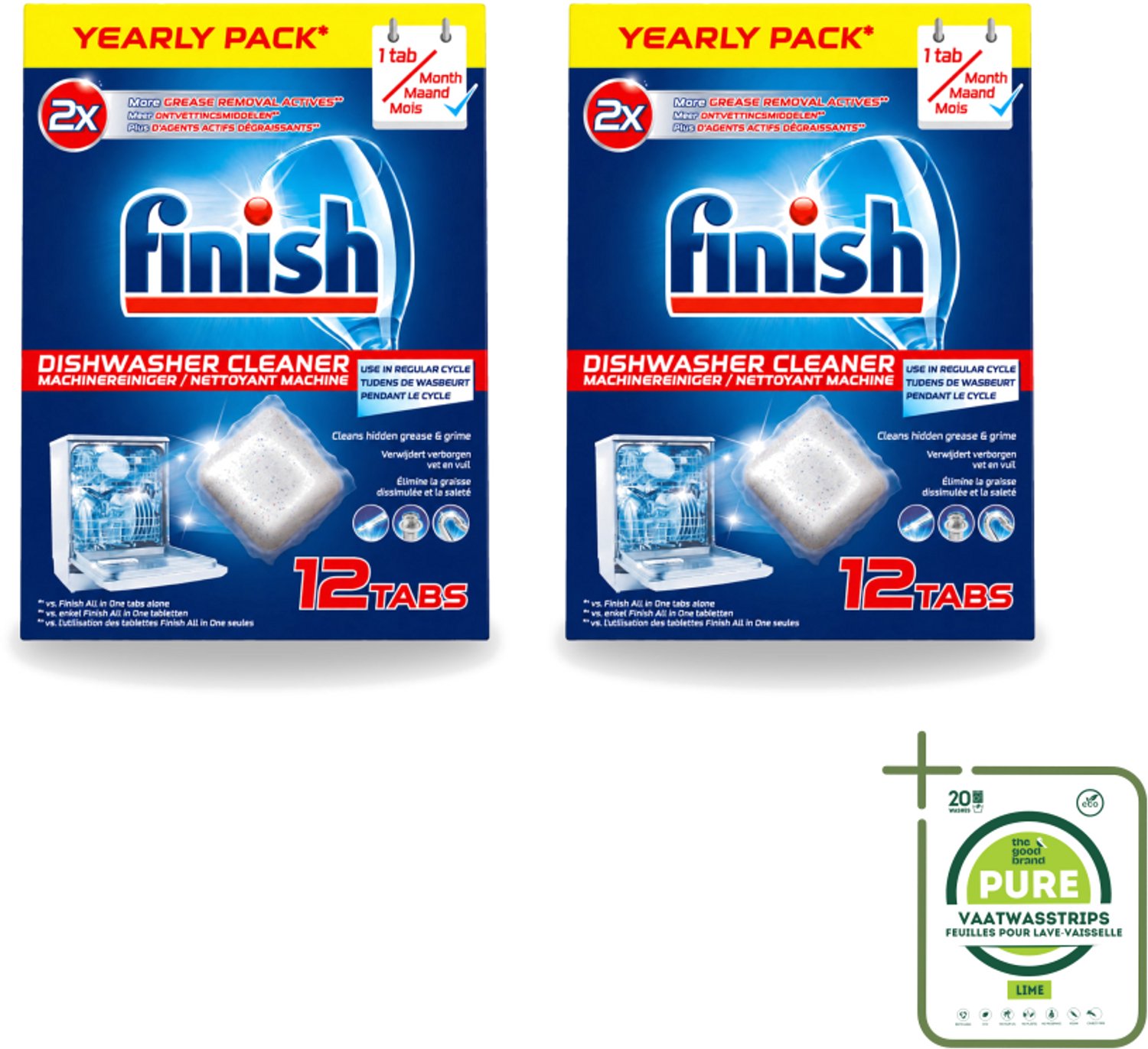 2 x Finish - Vaatwasmachinereiniger - Anti-Vet & Anti-Vuil - 12 Tabletten - Grootverpakking - Vaatwasstrips - Vaatwasmachinereiniger - Vet En Vuil Verwijderen - Vaatwasmachine Reinigen - Vaatwasmachine Onderhoud - Vaatwasmachine Schoon Houden