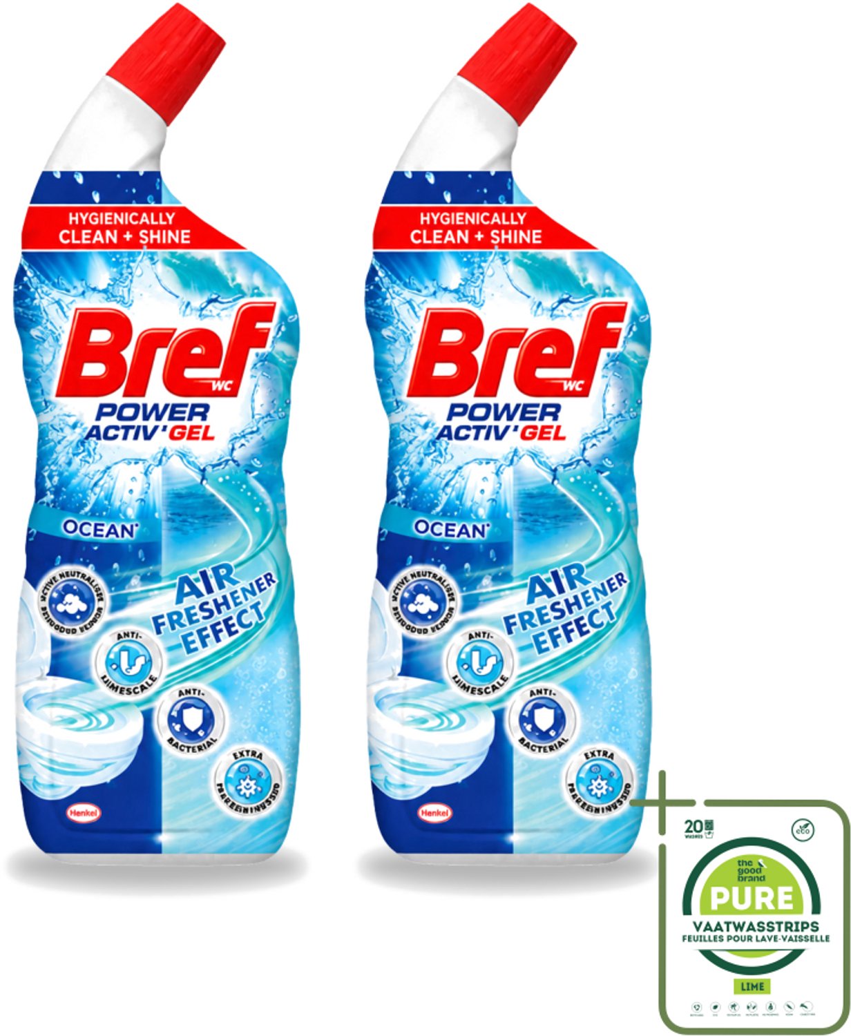 2 x Bref WC - Power Activ+ - Toiletreiniger - Anti-Kalk - Oceaan - 700 ml - Grootverpakking - Vaatwasstrips - Toiletreiniger - Hygiëne - Glans - Reiniging - Kalk