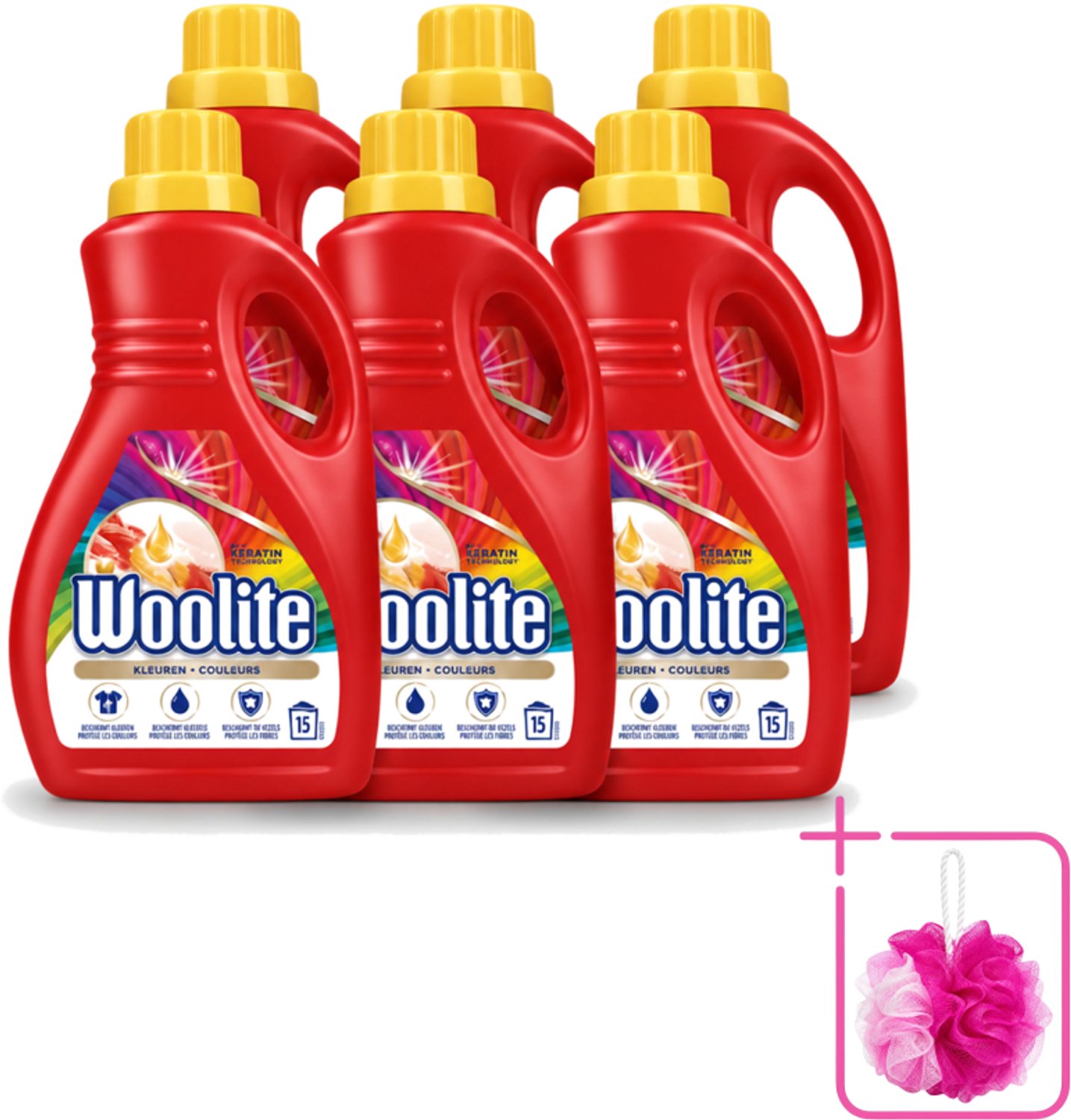 6 x Woolite Color - Vloeibaar Wasmiddel - Met Keratine - Gekleurde Was - 15 Wasbeurten - 0,9L - Bulkverpakking - Gekleurde was - Douchemop - Keratine wasmiddel