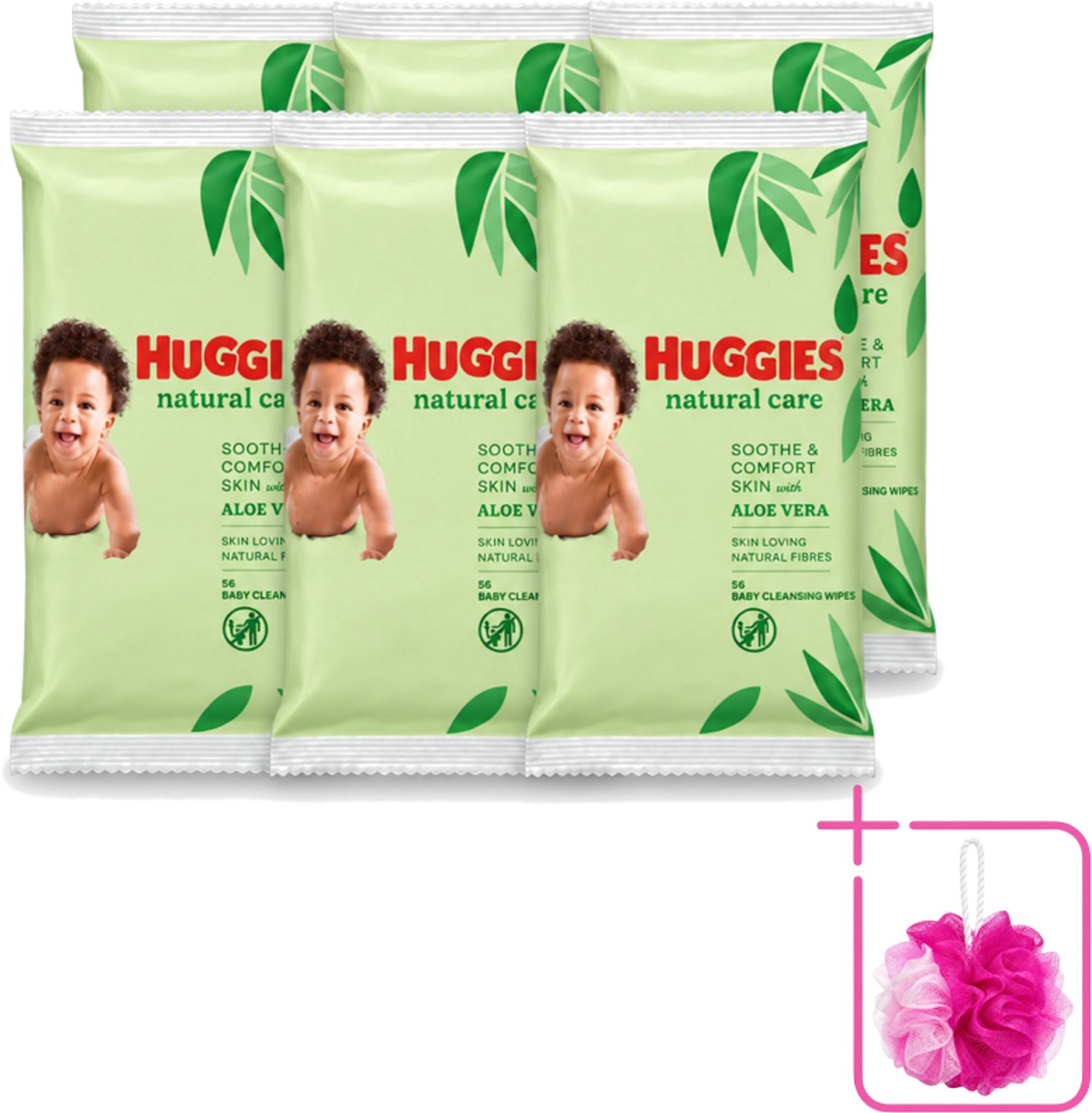 6 x Huggies - Billendoekjes - Huidvriendelijk - Met Aloë Vera - 56 Babydoekjes - Bulkverpakking - Billendoekjes voor baby - Douchemop - Zachte reiniging
