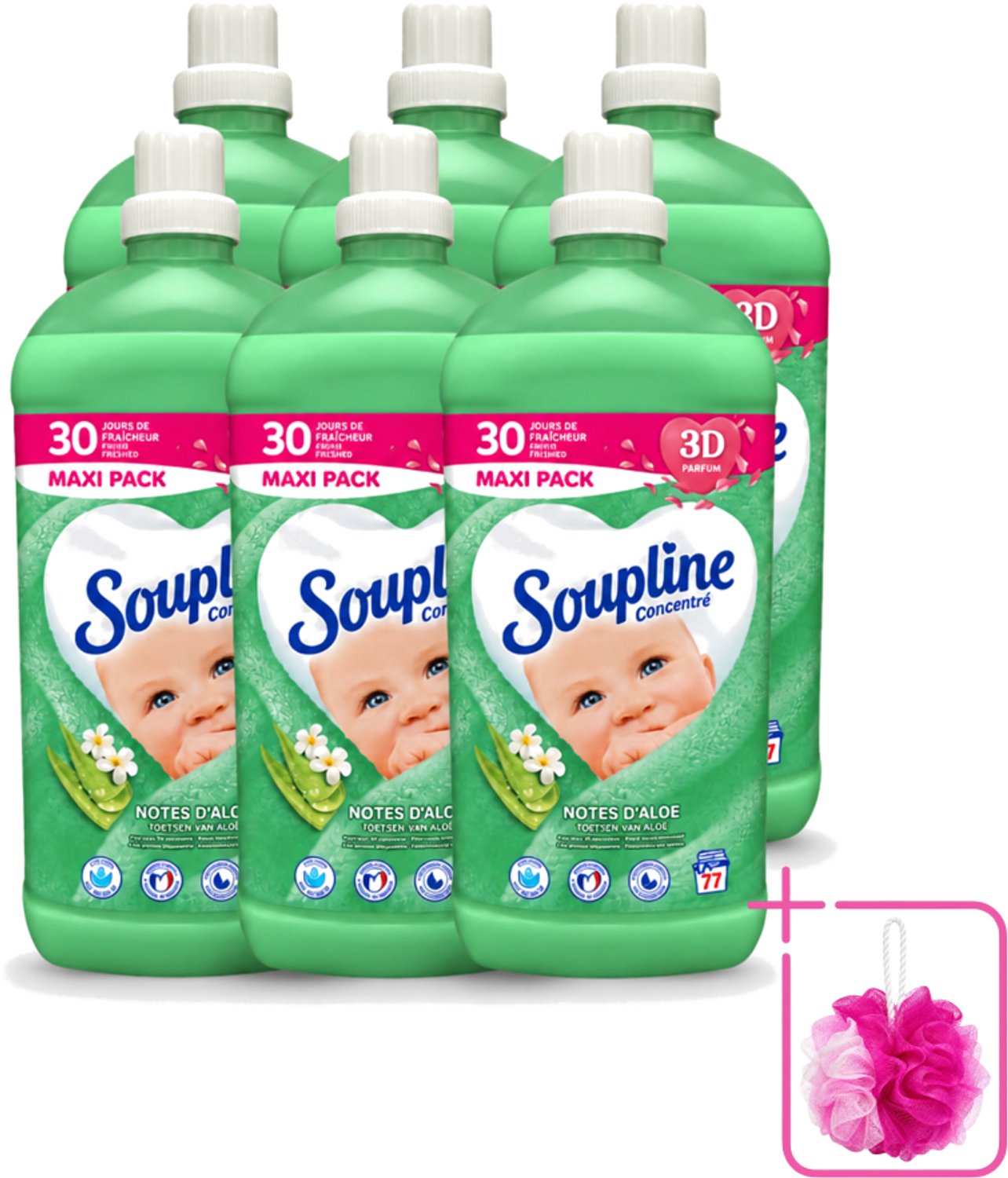 6 x Soupline - Wasverzachter - Aloë Vera Concentraat - 77 Wasbeurten - Bulkverpakking - Wasverzachter aloë vera - Douchemop - Wasverzachter voor kleding