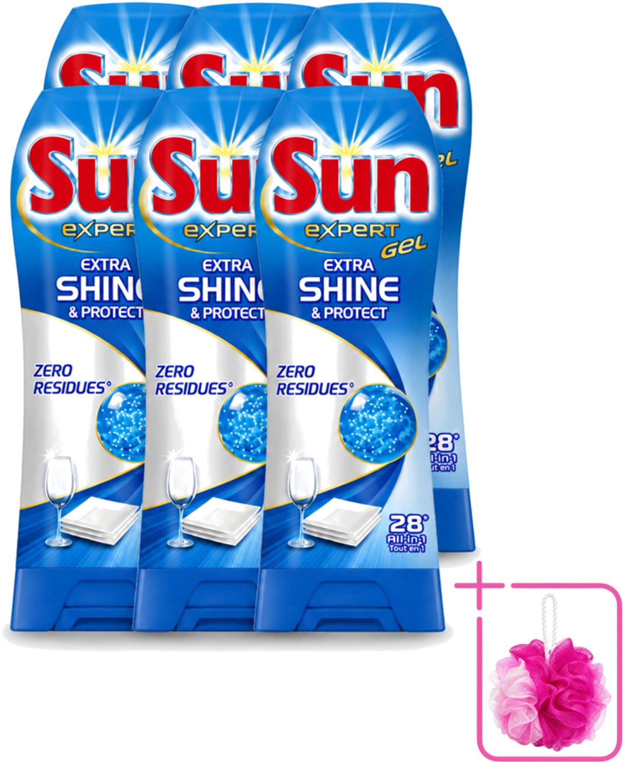 6 x Sun Expert Gel - Extra Shine & Protect - All-in-1 - Vaatwasmiddel Gel - 28 Wasbeurten - Bulkverpakking - Vaatwasgel - Douchemop - Vaatwas