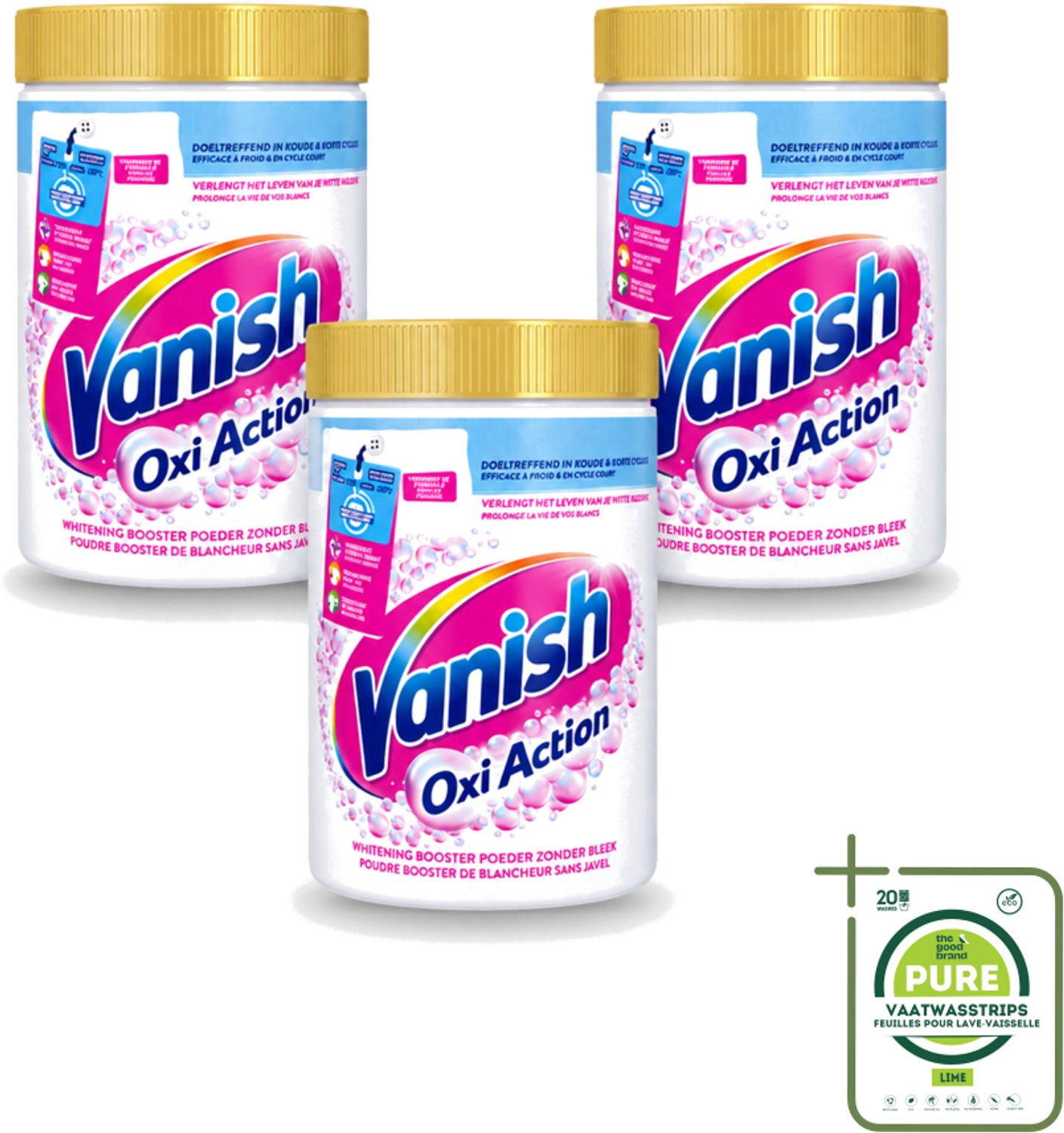 3 x Vanish Oxi Action - Vlekkenverwijderaar Poeder - Witte Was - 710 Gram - Grootverpakking - Vaatwasstrips - Wit Was - Vlekverwijderaar - Witheid Herstellen - Geur Neutraliseren - Koud Water