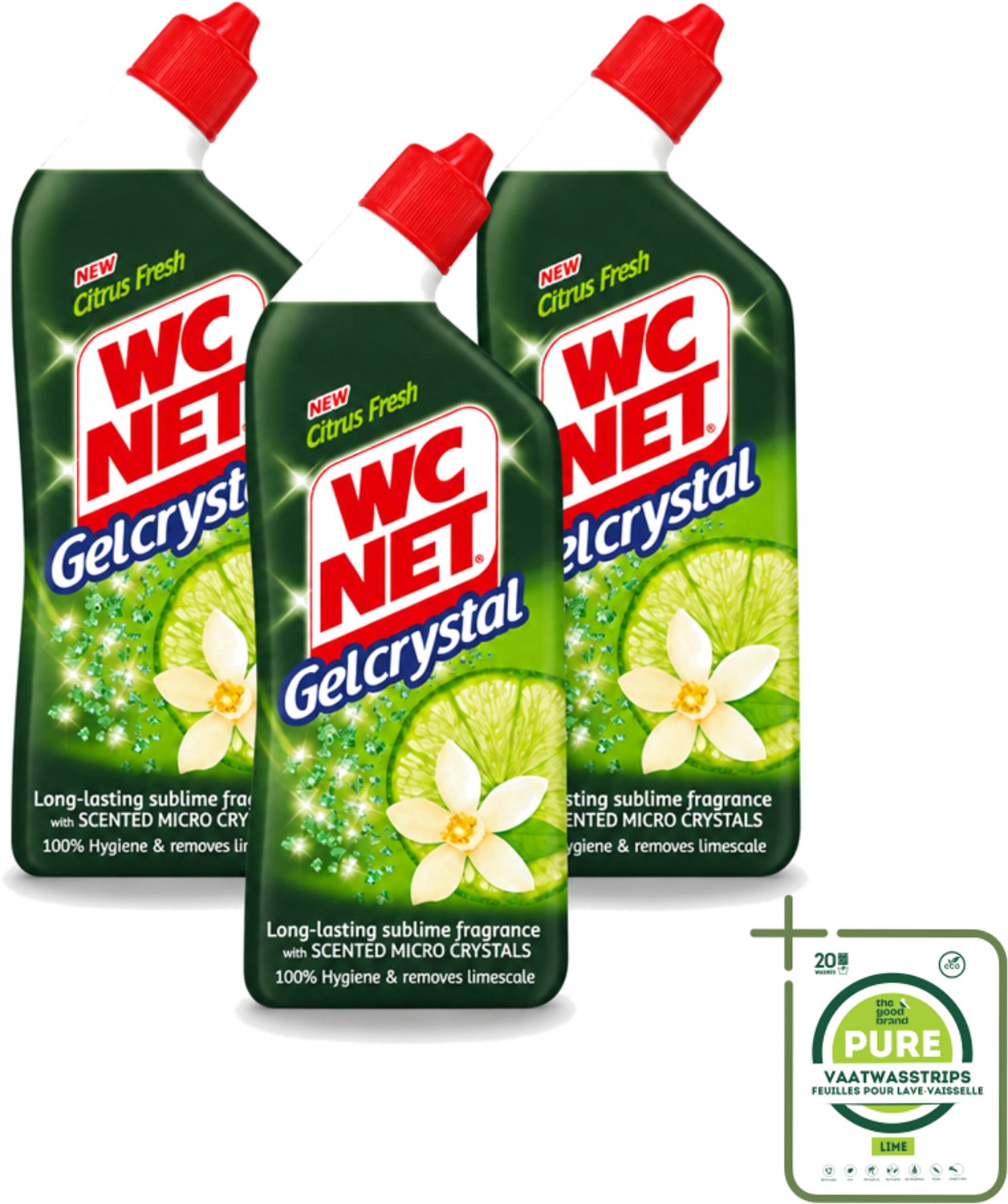3 x WC Net - Toiletreiniger - Gel - Citrusgeur - Ontkalkt - 750ml - Grootverpakking - Vaatwasstrips - WC Net Gel - Toilet Reiniger - Ontzorging - Kalkaanslag - Toilet Reinigen