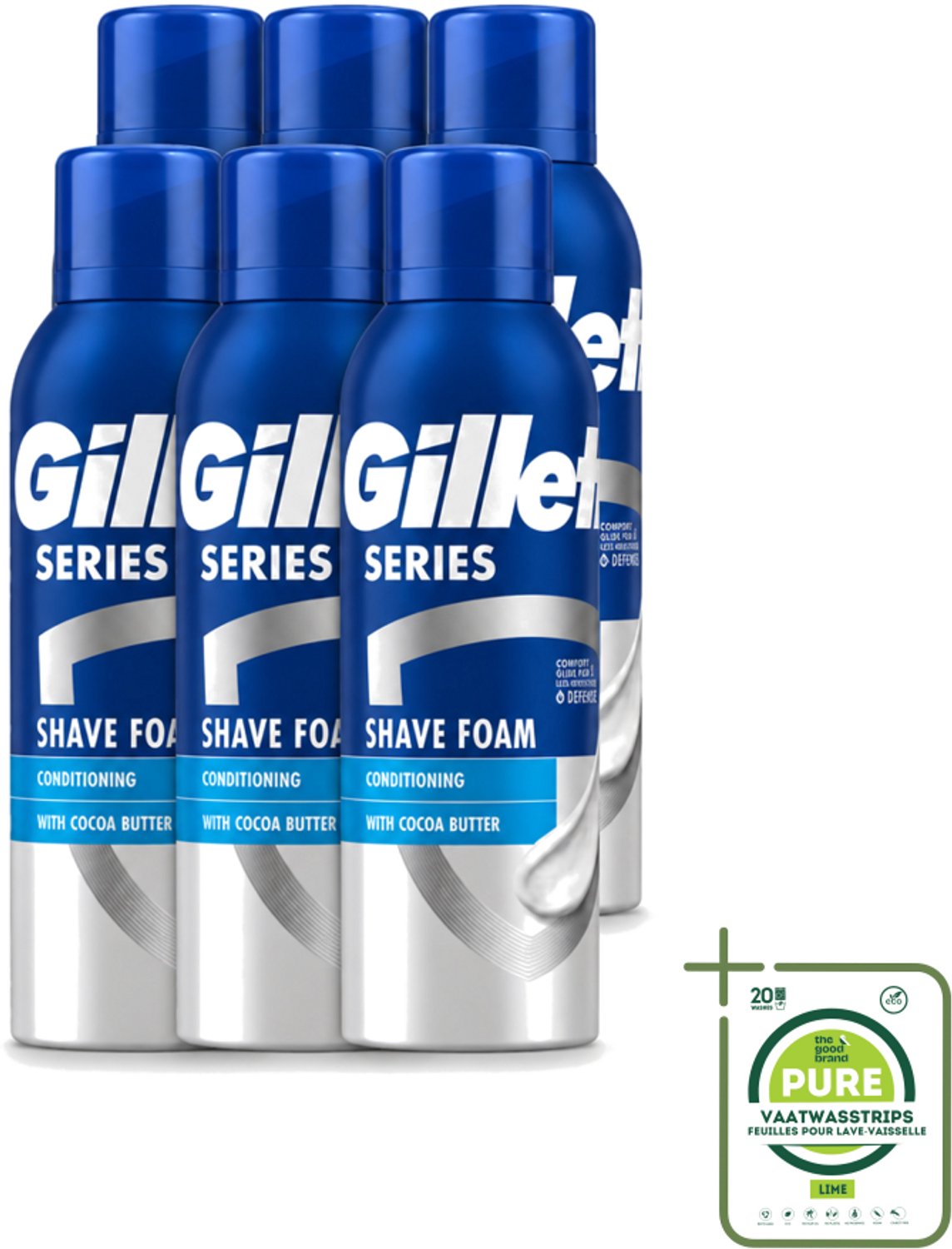 6 x Gillette - Series - Scheerschuim - Met Cacaoboter - 250 ml - Grootverpakking - Vaatwasstrips - Scheerbeurt - Scheerschuim - Beschermende Scheerbeurt - Zijdezachte Scheerbeurt - Schuren Voorkomen
