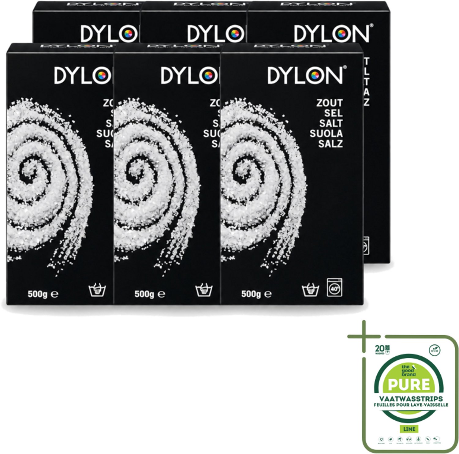 6 x Dylon - Zout - Voor Handwas Textielverf - Optimale Kleurresultaten - 500g - Grootverpakking - Vaatwasstrips - Textielverf - Handwas - Zout - Kleurverf - Kleurresultaat