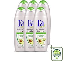 Fa 6 x - Douchecrème Met Lotion - Avocado - 250 ml - Grootverpakking - Douchecrème - Bodylotion - Avocado Geur - Hydratatie - Huid Verzorging