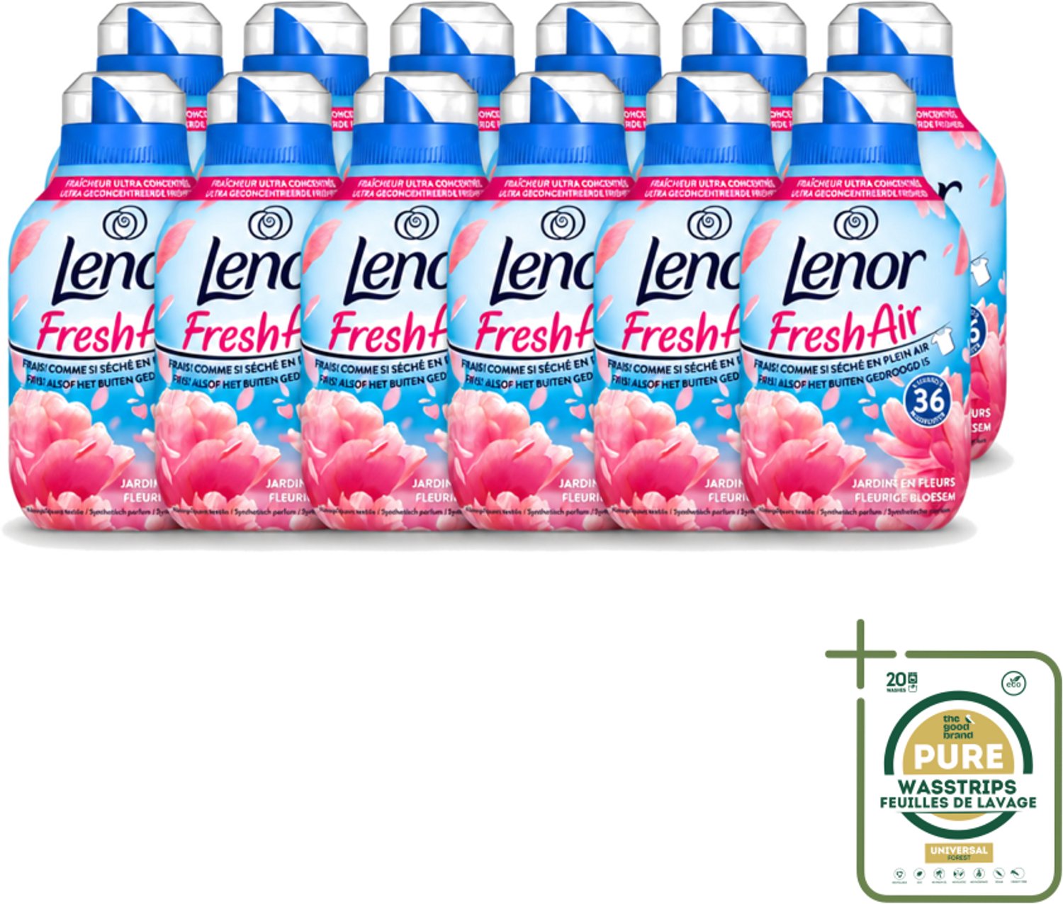 12 x Lenor - Wasverzachter - Fresh Air - Fleurige Bloesem - 36 Wasbeurten - Wasstrips - Wasverzachter - Frisheid - Buiten Gedroogd Was - Bloemige Geur - Wasgoed