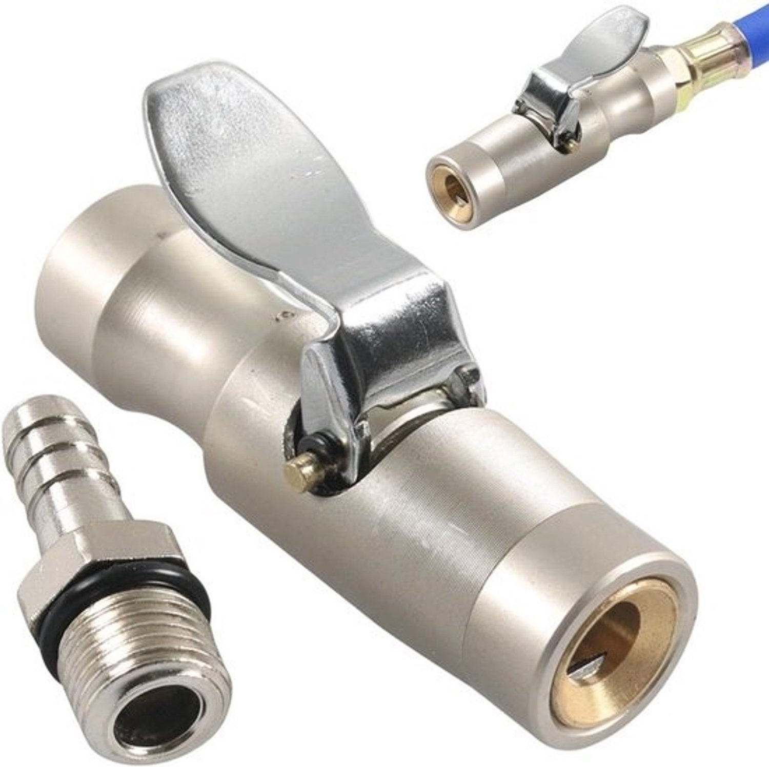 Slangadapter Bandenpomp - Luchtaansluiting Ventiel - Banden Vullen - Zonder Luchtverlies - 1/4 inch - Donkergrijs