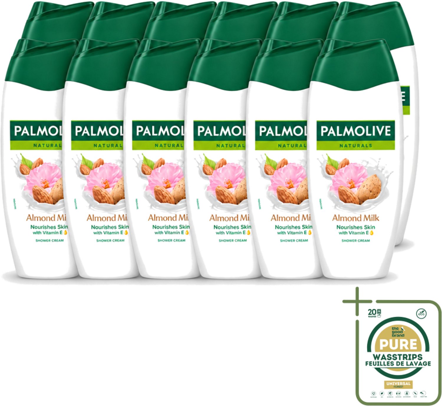 12 x Palmolive – Douchegel – Almond Milk – 250 ml - Wasstrips - Douchegel Amandel - Zachte Reiniging - Gevoede Huid - Amandelmelk - Milde Douchegel