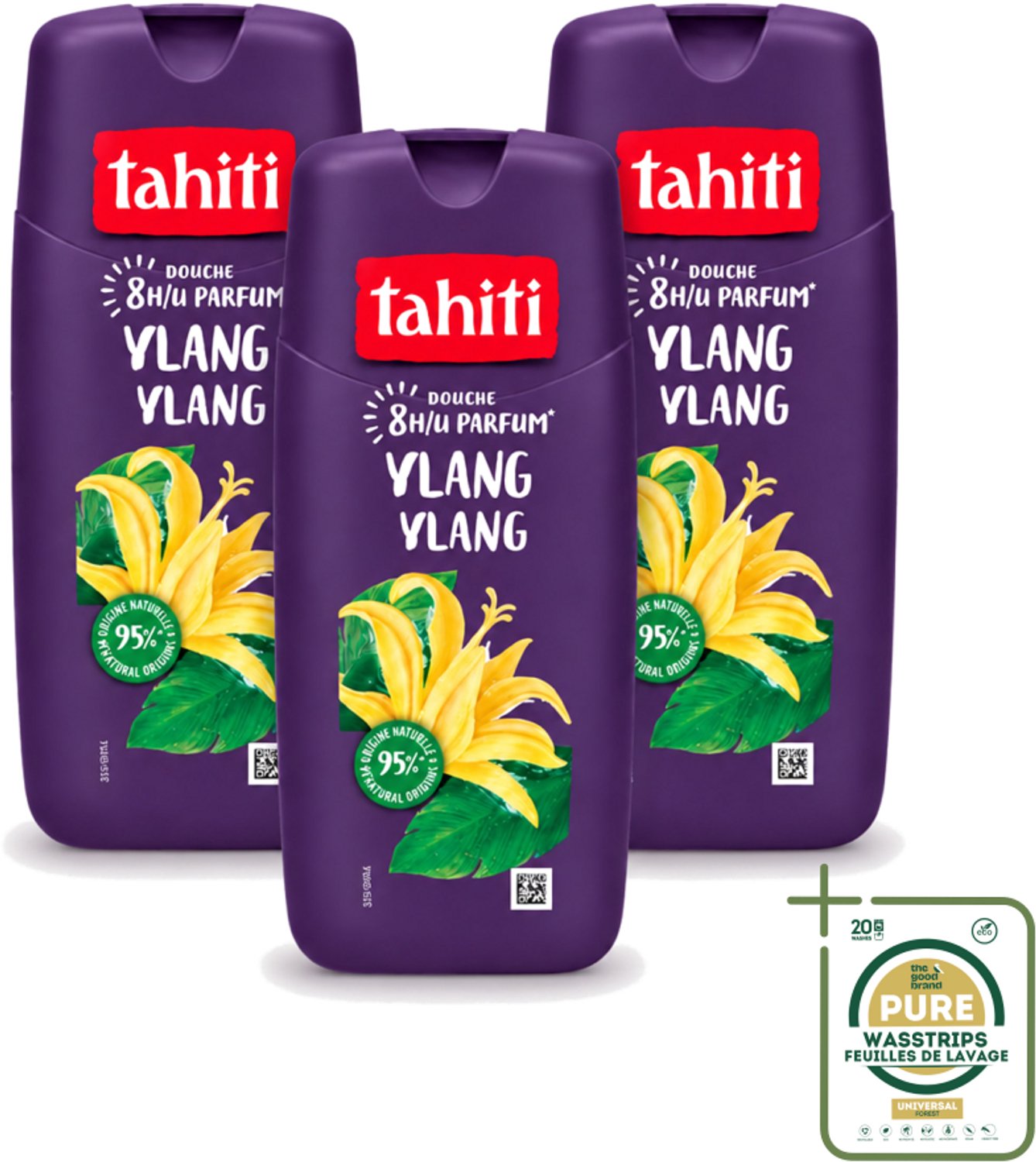 3 x Tahiti – Douchegel – Ylang Ylang - 315 ml - Wasstrips - Douchegel Tahiti - Ylang Ylang Douchegel - Douchegel Voor Huidverzorging - Exotische Geur Douchegel - Milde Douchegel