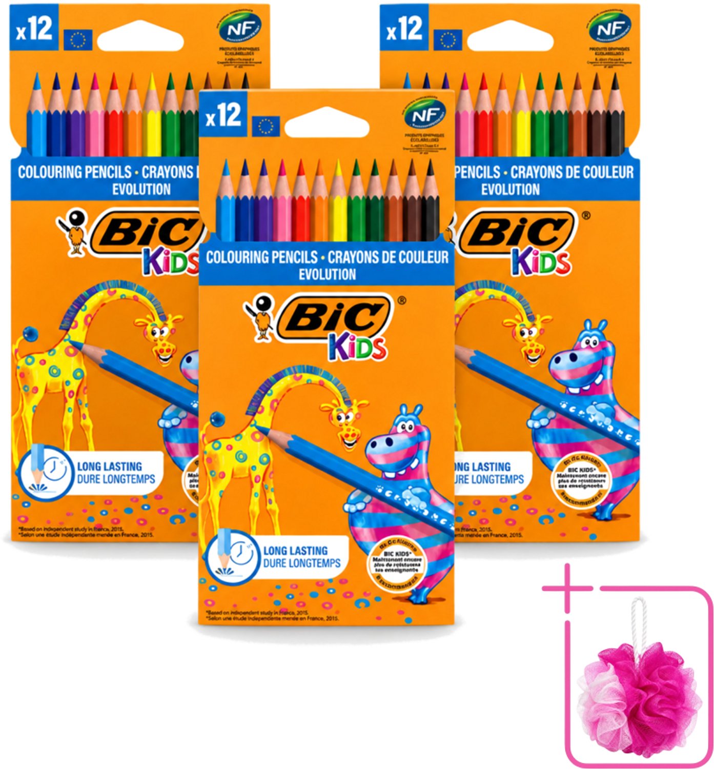 3 x Bic Kids - Kleurpotloden - Diverse Kleuren - Evolution - 12 Potloden - Bulkverpakking - Kleurpotloden voor kinderen - Douchemop - Kleurpotloden evolution