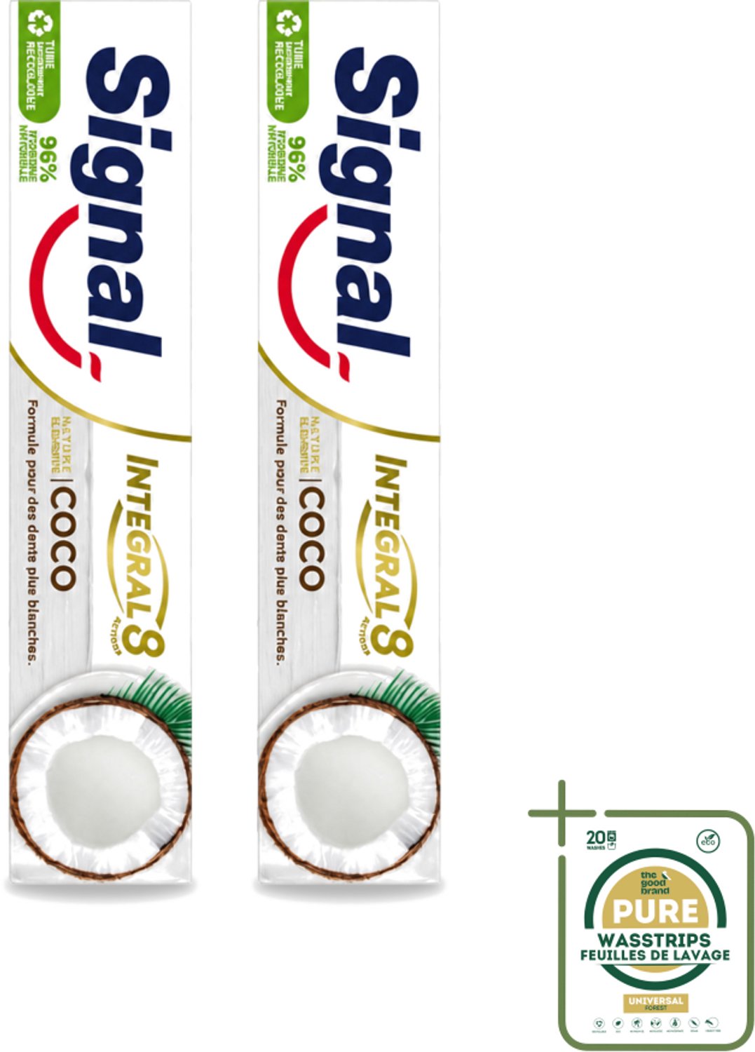 2 x Signal - Integral & Actions - Tandpasta - Natuurlijke Elementen - Kokos - Voor Witte Tanden - 75 ml - Wasstrips - Tandpasta - Natuurlijke Tandpasta - Kokos Tandpasta - Witte Tanden - Tandbescherming