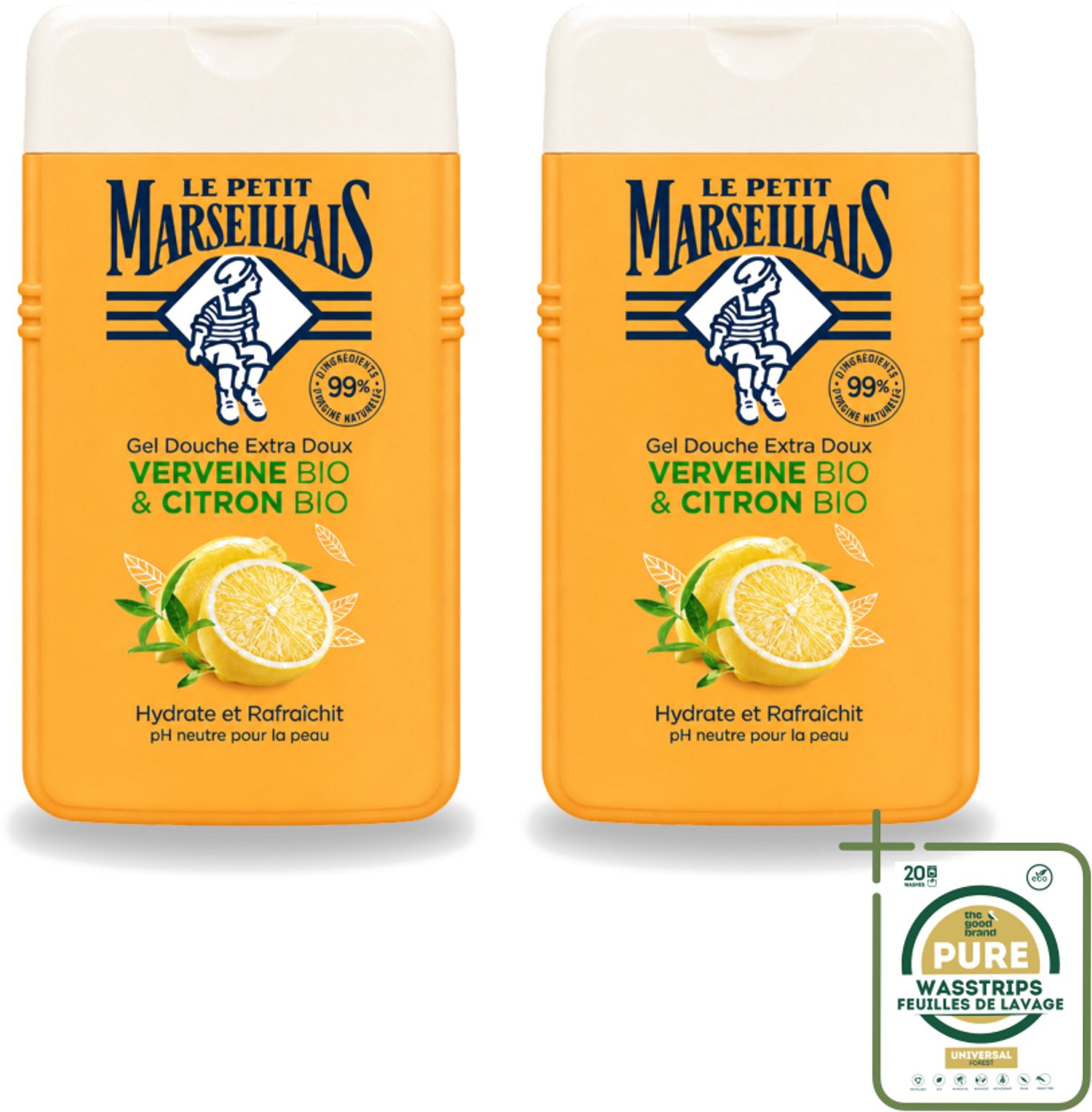 2 x Le Petit Marseillais - Douchegel - Citroen & Verbena - Hydraterend - 250ml - Wasstrips - Douchegel Citroen Verbena - Hydraterende Douchegel - Citroen En Verbena - Biologische Douchegel - Neutrale PH Douchegel