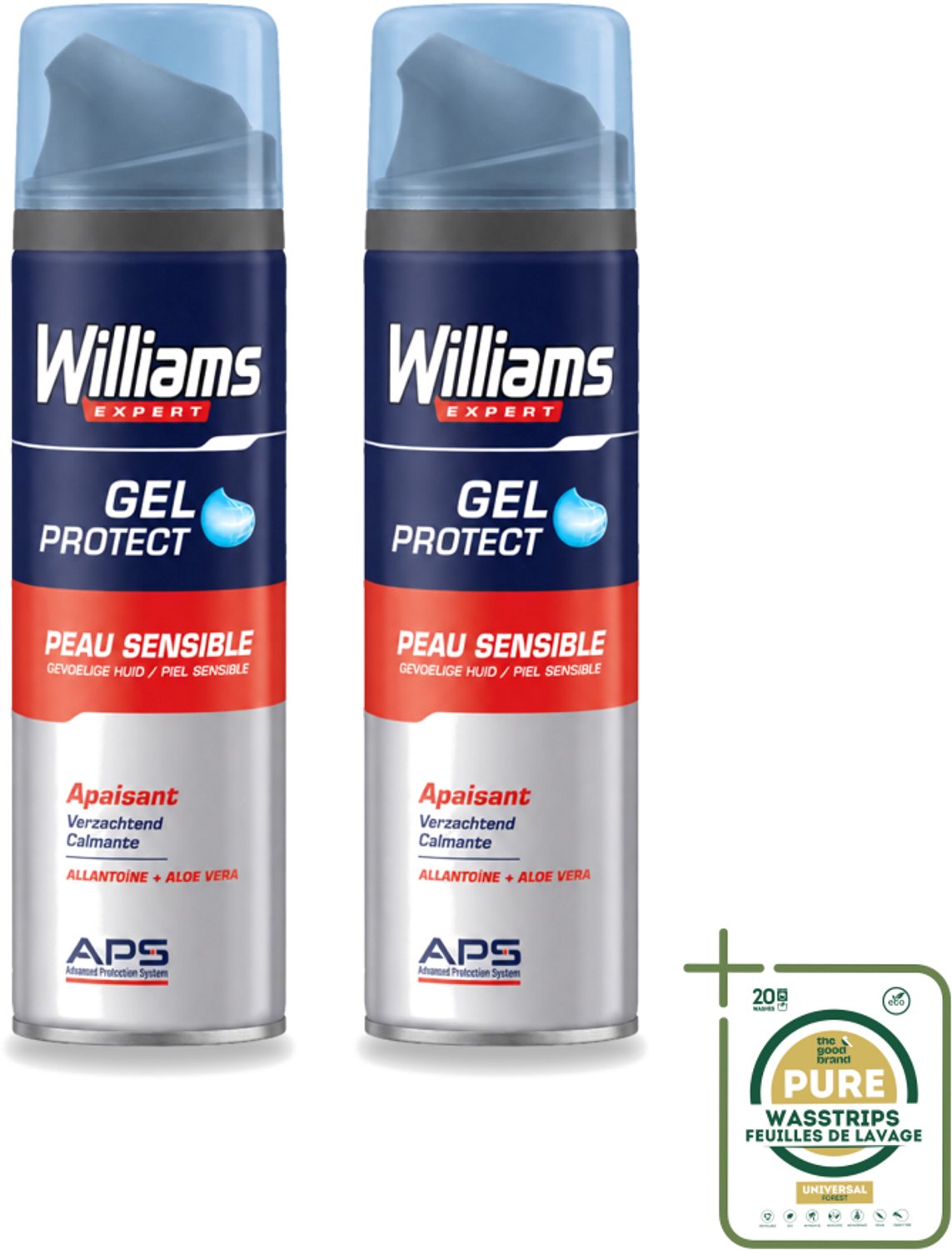 2 x Williams - Expert - Scheergel - Gevoelige Huid- 200 ml - Wasstrips - Scheergel Voor Gevoelige Huid - Gevoelige Huid Scheerproducten - Beschermende Scheergel - Verzachte Scheergel - Scheren Zonder Irritatie