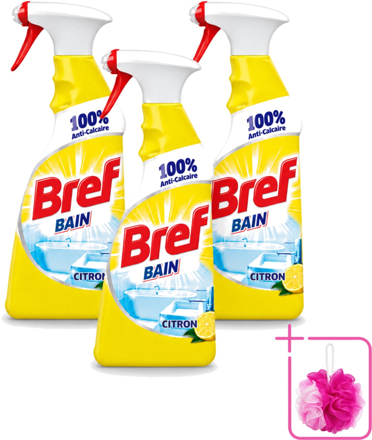 3 x Bref - Badkamerreiniger - Spray - Anti-Kalk - Citroen - 750 ml - Bulkverpakking - Badkamer reiniger - Douchemop - Kalkbestrijder