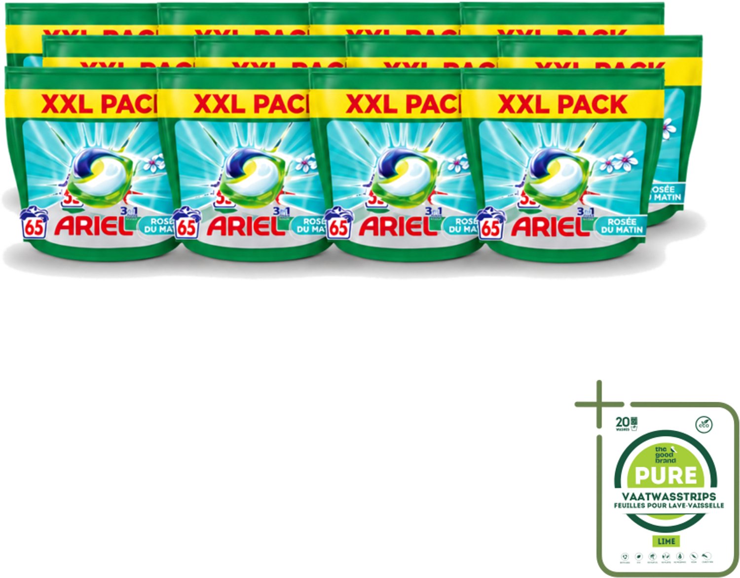 12 x Ariel – Pods 3in1 – Rosée du Matin – 1332 g – 65 wasbeurten - Grootverpakking - Vaatwasstrips - Ariel 3in1 Pods Rosée Du Matin - 3in1 Waspods - Wasmiddel Met Kleurbehoud - Wasmiddel Voor Gekleurde Kleding - Frisse Geur