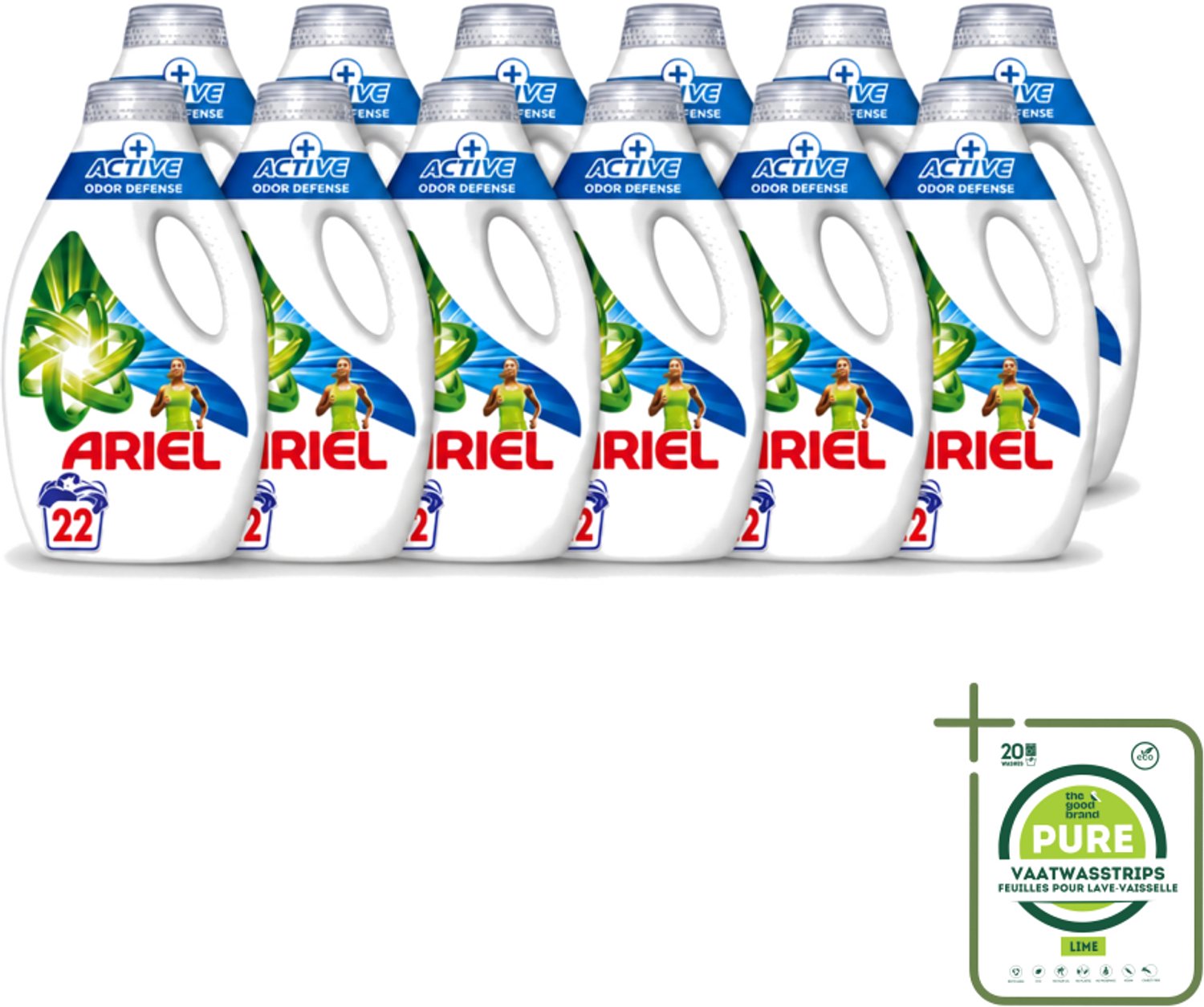 12 x Ariel – Vloeibaar Wasmiddel – Active Odor Defense – 990 ml – 22 wasbeurten - Grootverpakking - Vaatwasstrips - Geurverwijdering Was - Sportkleding Wasmiddel - Vloeibaar Wasmiddel - Geurbestrijding - Wasmiddel Voor Activiteit