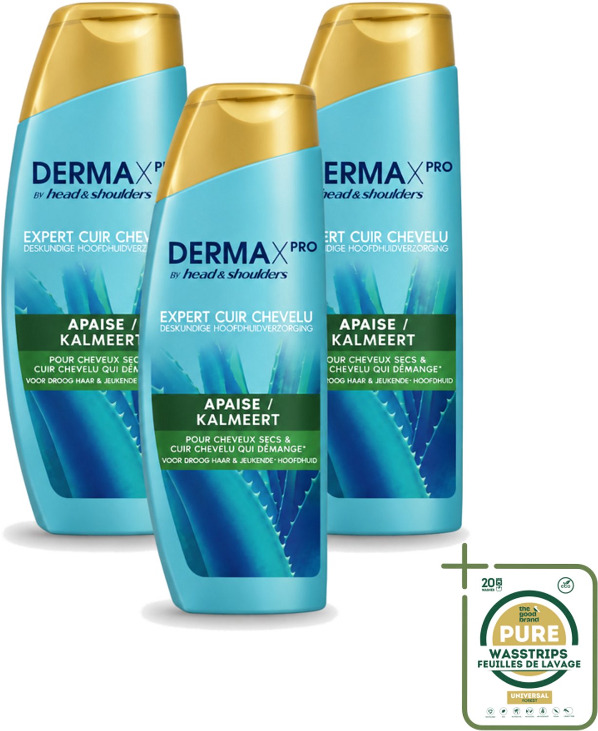 3 x Head & Shoulders - Shampoo - DermaXpro - Kalmeert - 225ml - Wasstrips - Kalmerend Shampoo - Anti-roos Shampoo - Droge Hoofdhuid - Jeukende Hoofdhuid - Roosverzorging