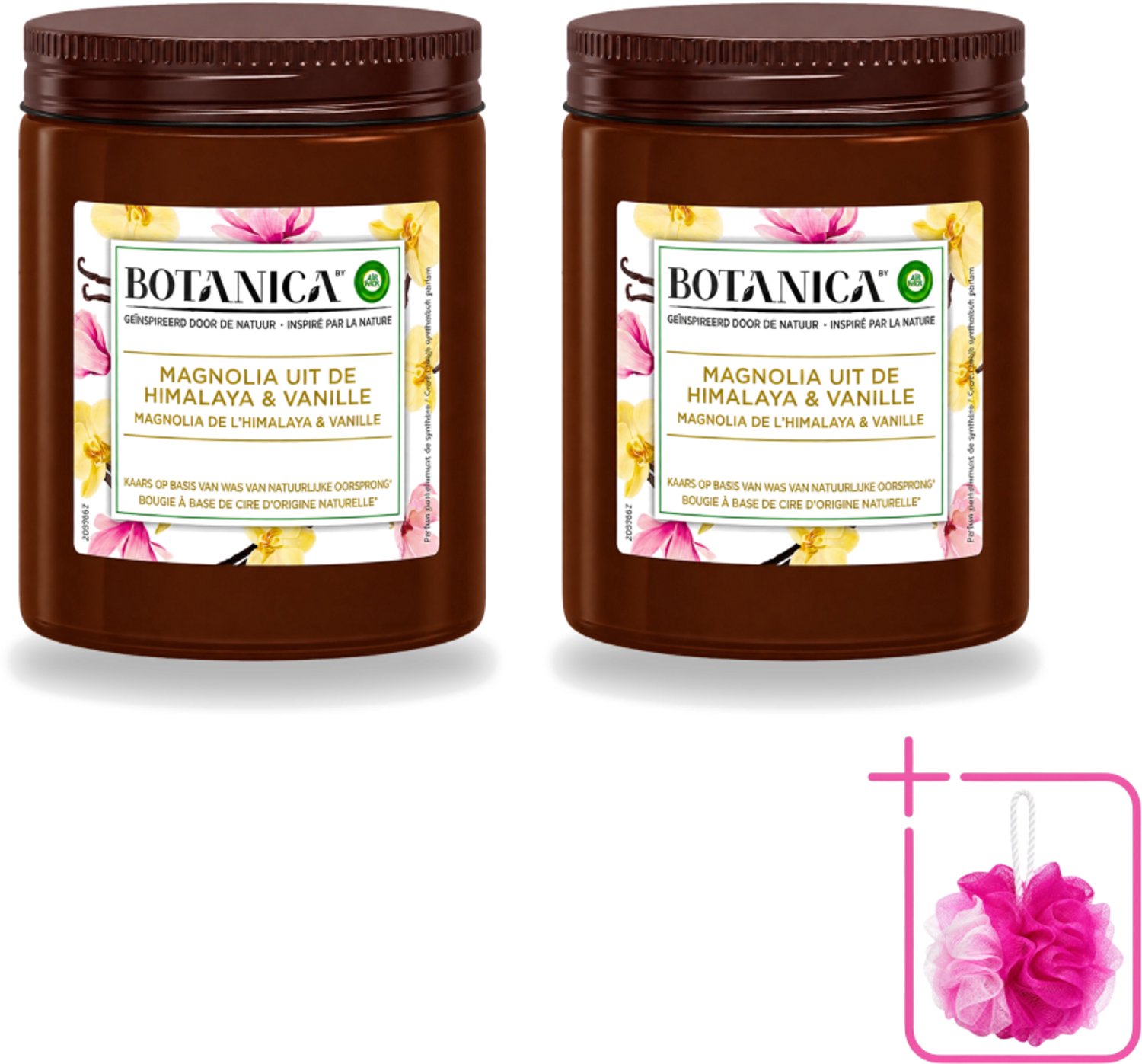 Air Wick 2 x Botanica by Air Wick - Geurkaars - Vanille & Magnolia - 40 Uur Brandduur - Bulkverpakking - Geurkaars - Douchemop - Vanille en magnolia Bruin