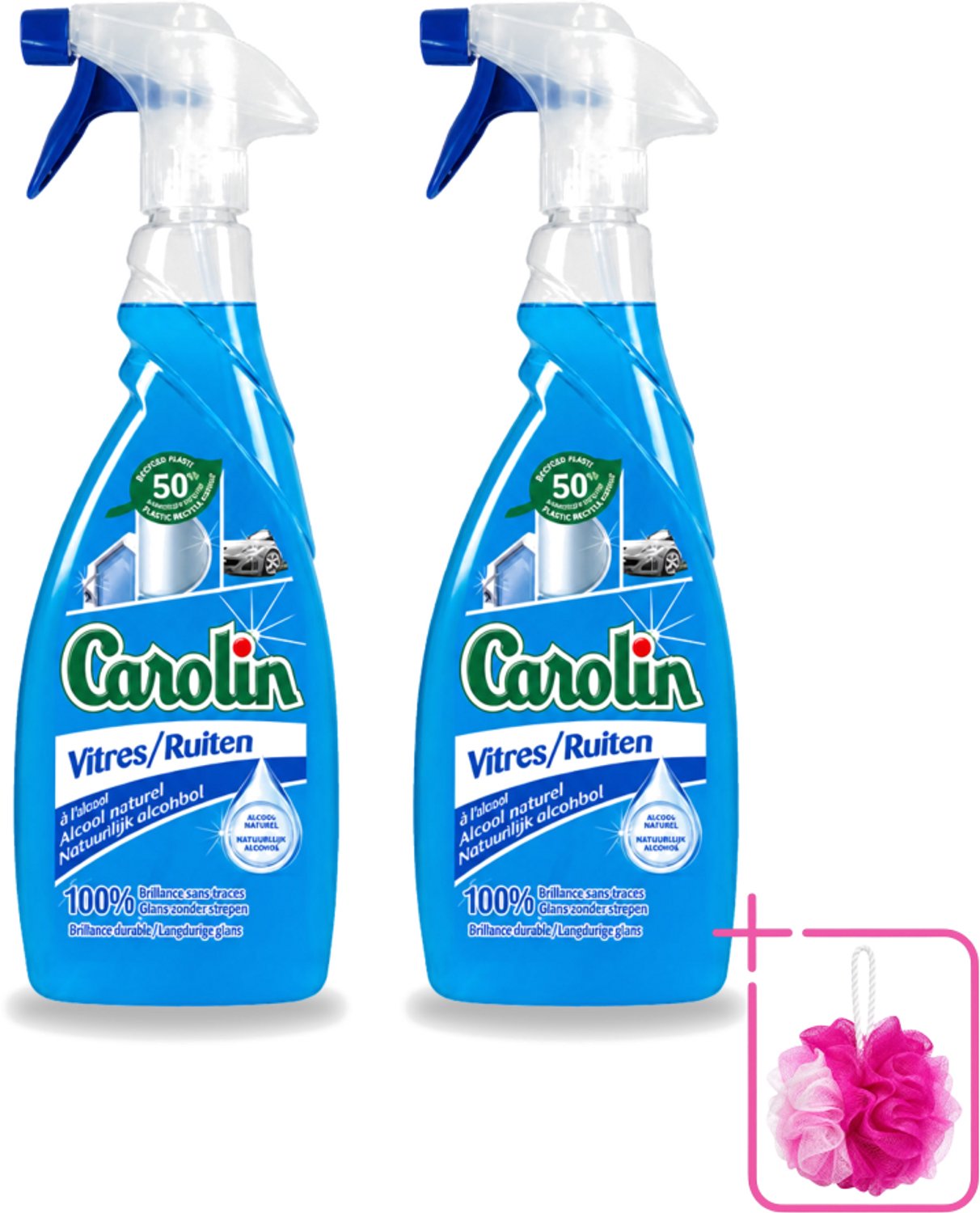 2 x Carolin - Glas- en Ruitenreiniger - Met Natuurlijke Alcohol - 650 ml - Bulkverpakking - Glas reiniger - Ruiten reiniger