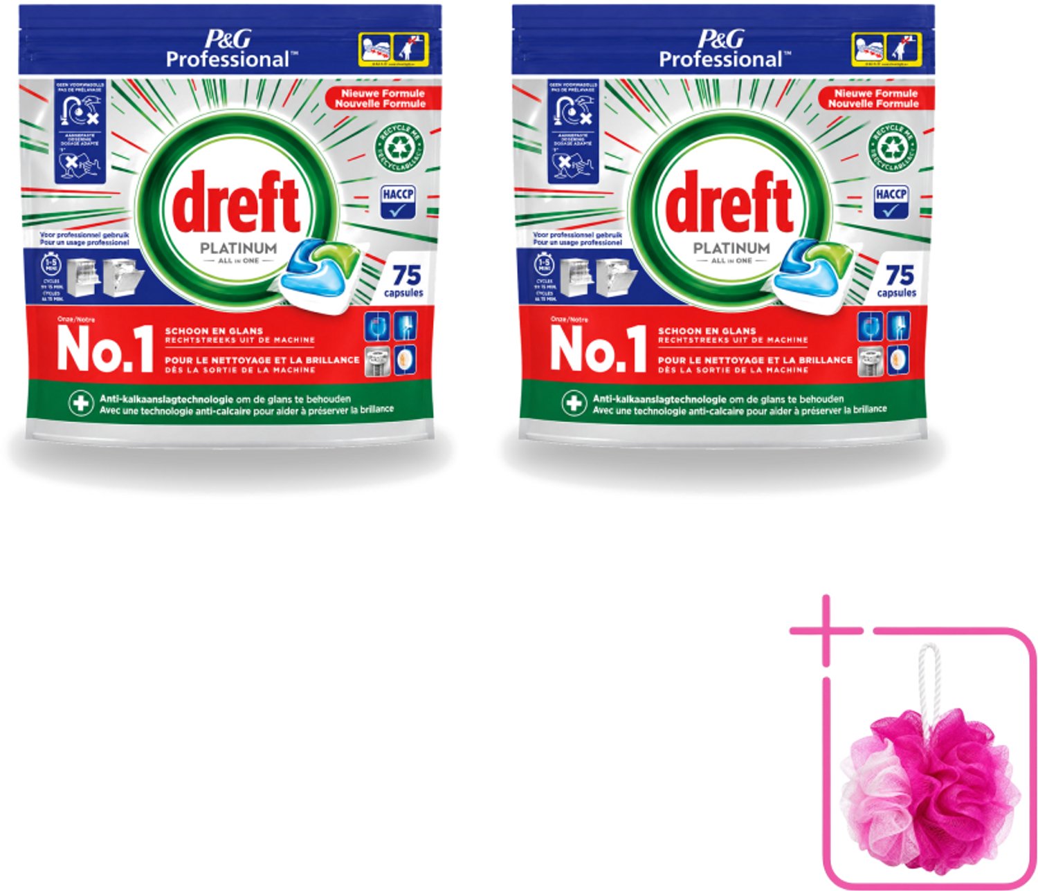 2 x Dreft Professional - Platinum - All In One - Vaatwascapsules - 75 Afwasbeurten - Bulkverpakking - Vaatwassen - Vaatwasser reinigen
