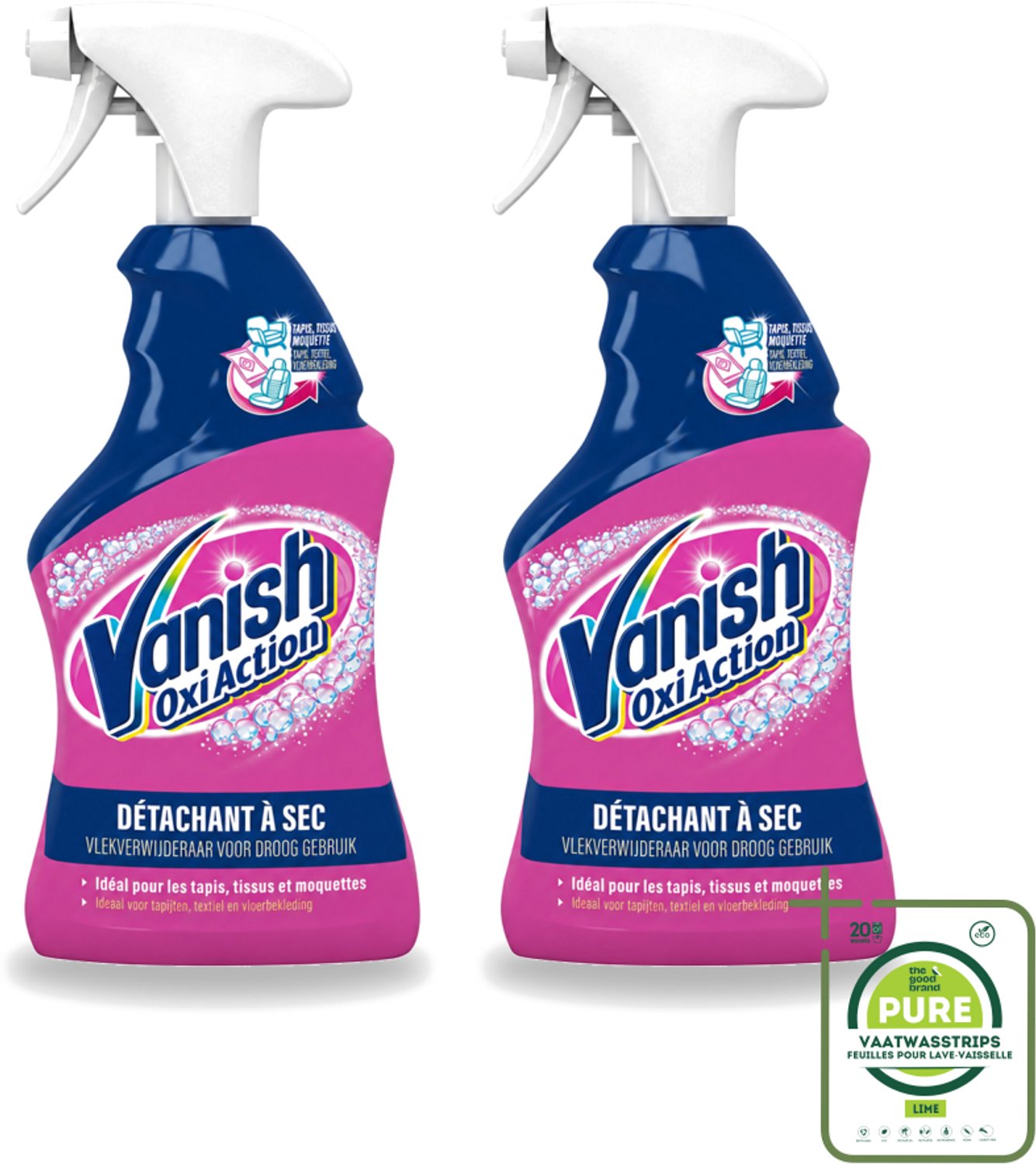 2 x Vanish Oxi Action - Vlekkenverwijderaar Spray - Voor Tapijt. Textiel & Vloerbekleding - 500 ml - Grootverpakking - Vaatwasstrips - Vlekkenverwijderaar - Tapijt Reinigen - Textiel Reinigen - Vlekken Verwijderen - Vlekken Op Kleding