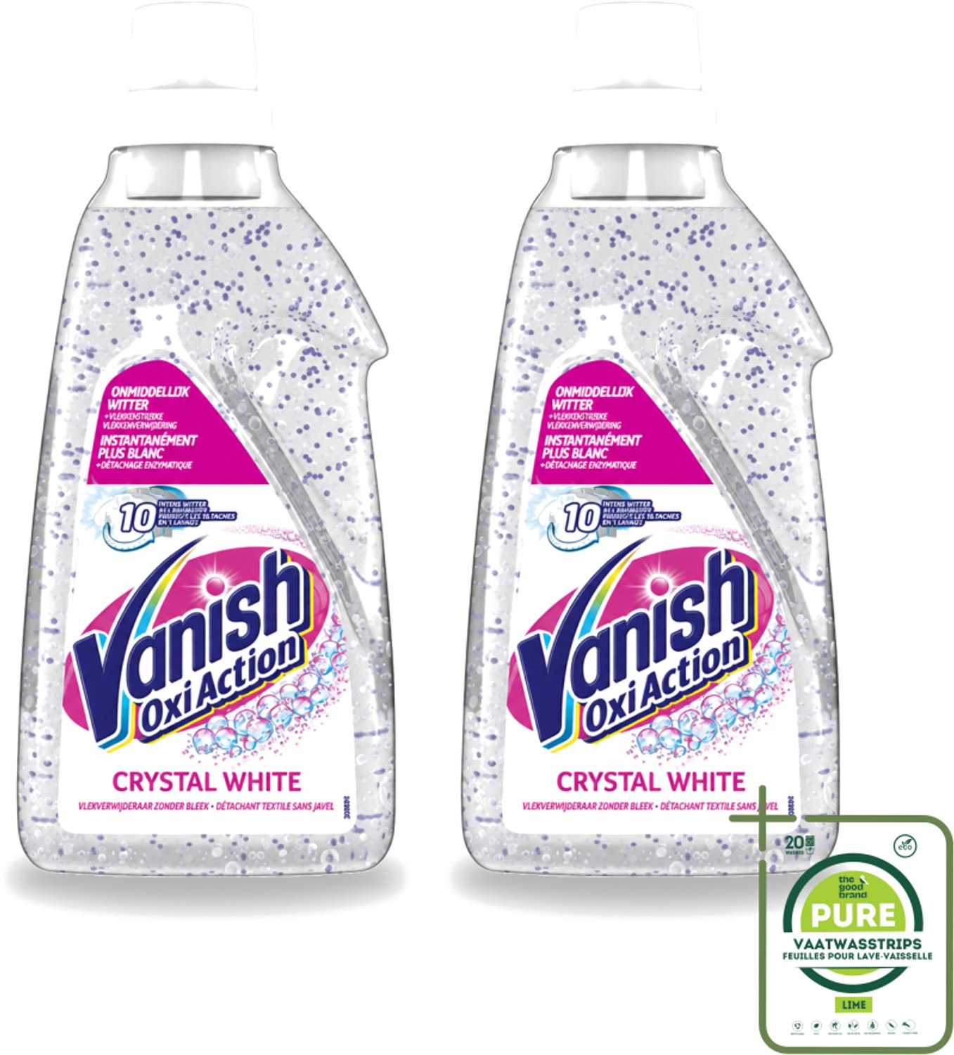 2 x Vanish Oxi Action - Kristalwit - Vlekkenverwijderaar Gel - Zonder Bleek - Witte Was - 15 Wasbeurten - Grootverpakking - Vaatwasstrips - Vlekkenverwijderaar - Witte Was - Kristalwit - Wasmiddel - Vlekkenverwijdering
