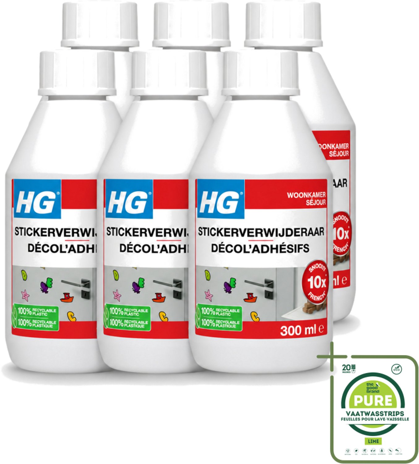 6 x HG - Stickerverwijderaar - Meest Effectief - Verwijdert Eenvoudig - 300 ml - Grootverpakking - Stickerverwijderaar - Stickerlijm Verwijderen - Hakstrepen Verwijderen - Teerspatten Verwijderen - Smeervlekken Verwijderen
