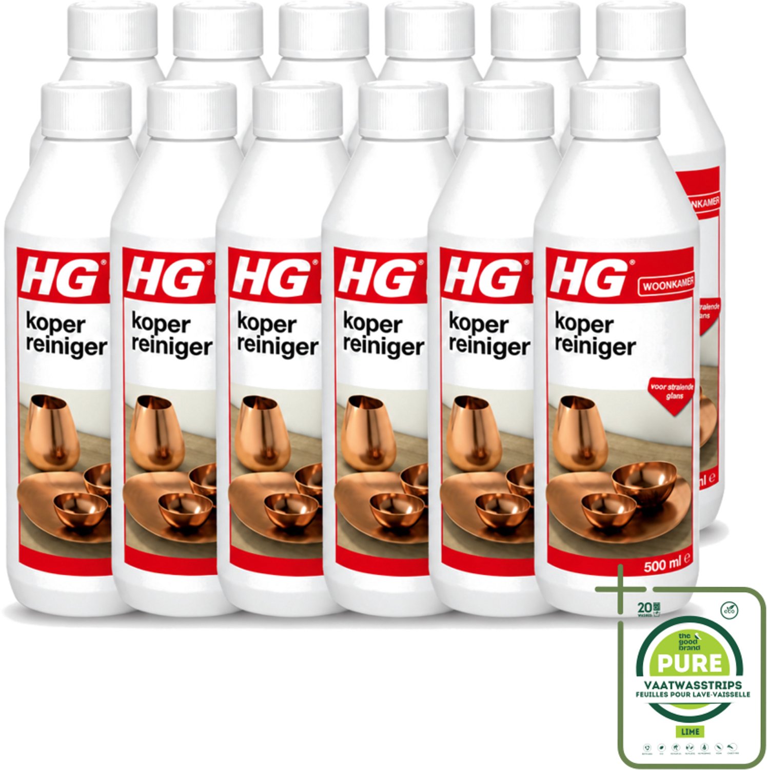12 x HG - Koper Reiniger - Voor Stralende Glans - 500 ml - Grootverpakking - Koper Reinigen - Koper Glans - Messing Reinigen - Bronzen Reinigen - Koper Oplossing