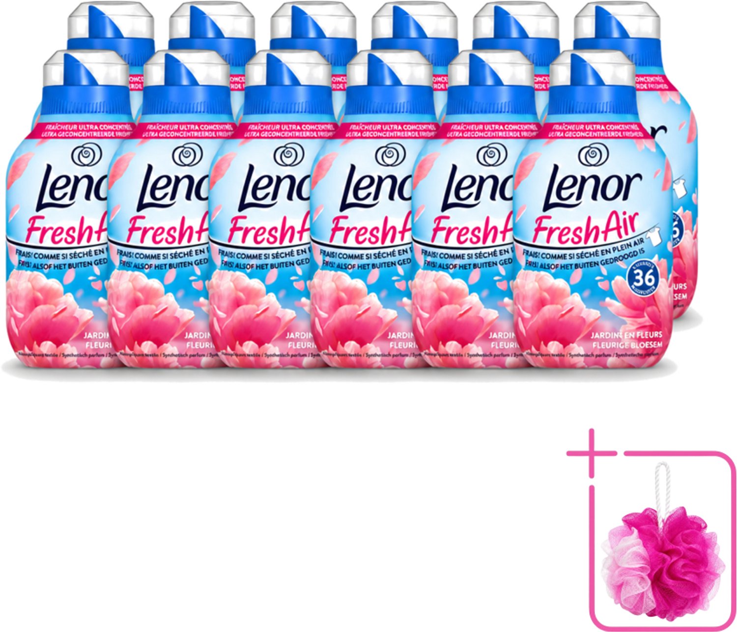 12 x Lenor - Wasverzachter - Fresh Air - Fleurige Bloesem - 36 Wasbeurten - Bulkverpakking - Wasverzachter - Douchemop - Frisheid