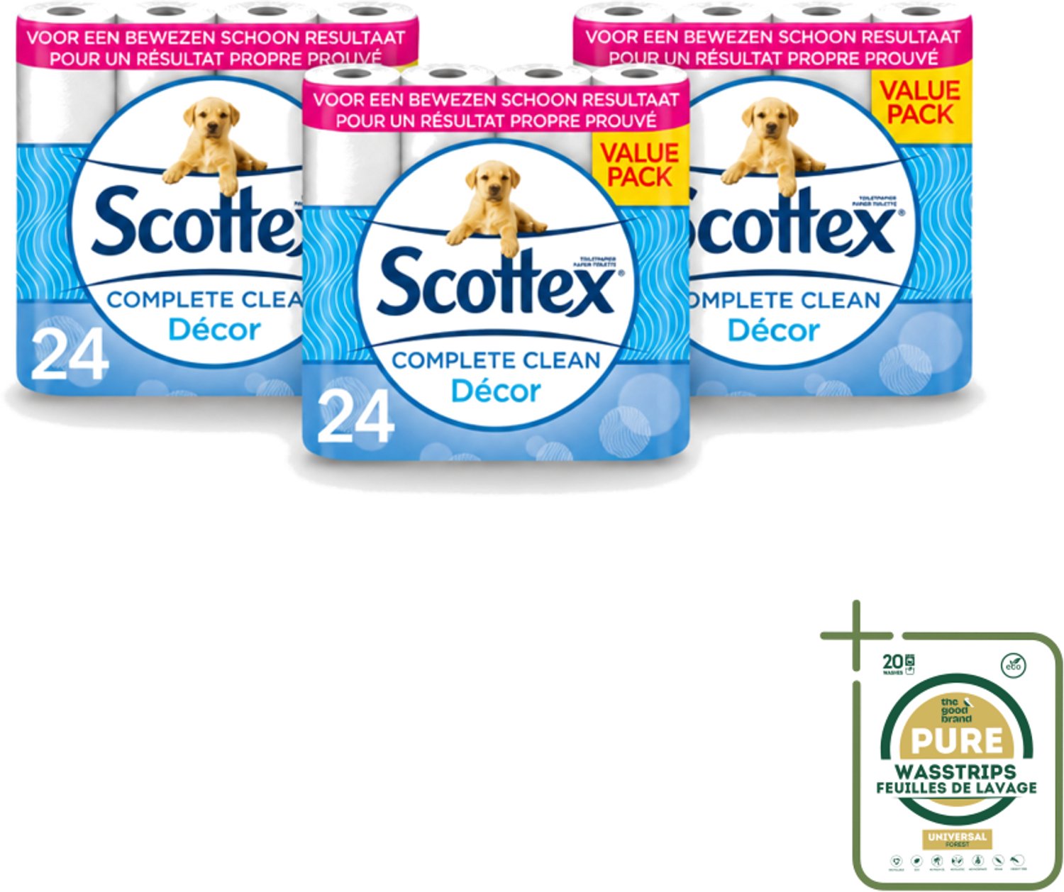 3 x Scottex - Toiletpapier - 2-laags - 24 Rollen - Wasstrips - Toiletpapier - 2-laags - 24 Rollen - Zachtheid - Kracht