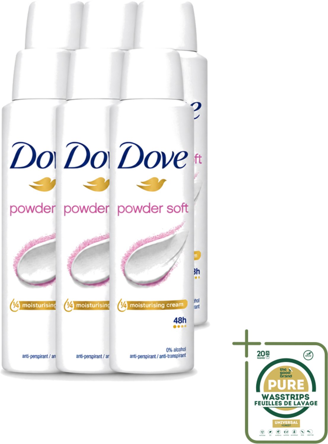 6 x Dove - Deospray - Powder Soft - 150 ml - Wasstrips - Deodorant - Poeder - Oksels - Transpiratie - Geur
