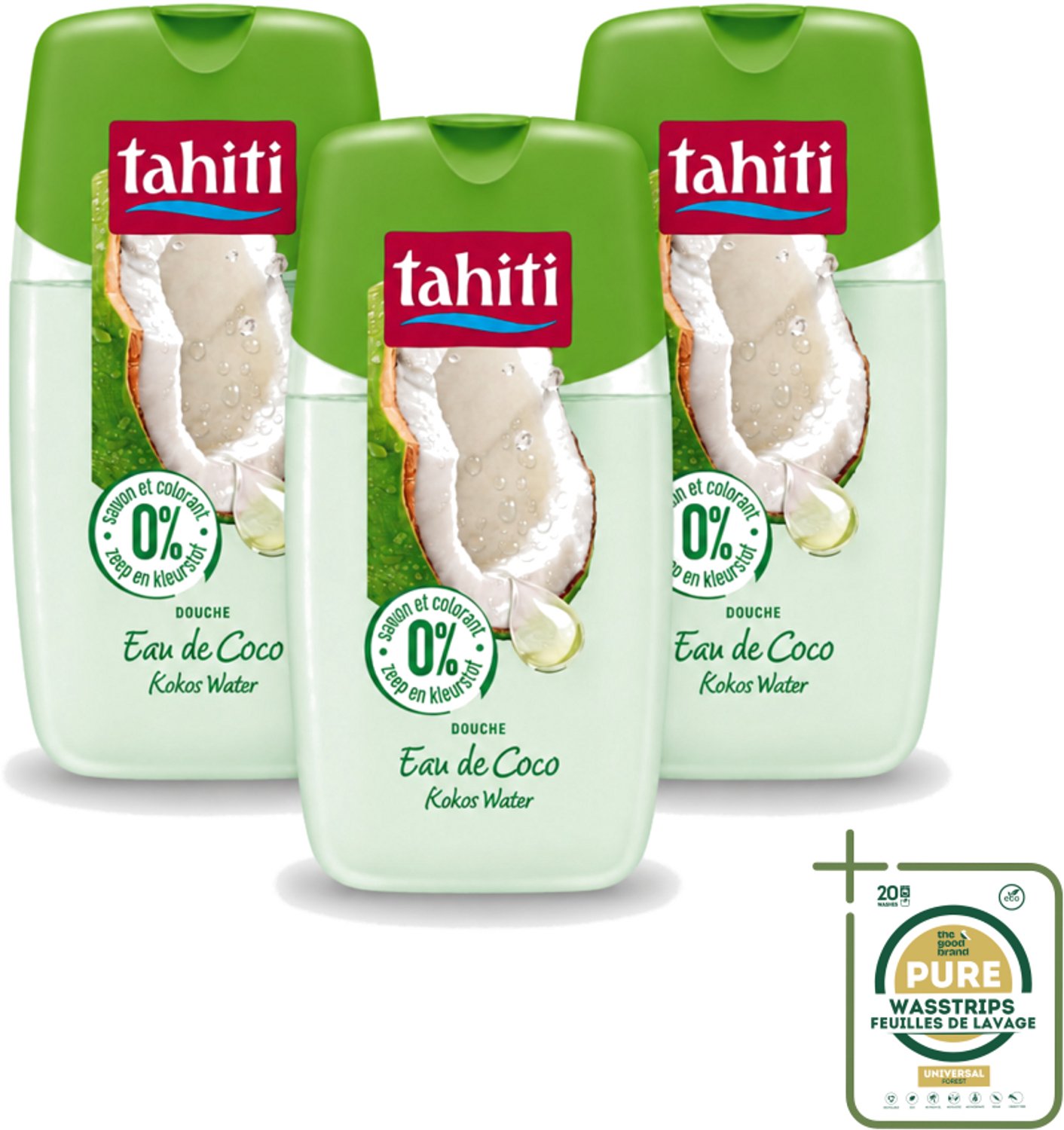 3 x Tahiti - Douchegel - Kokos Water - 0% Kleurstof - 250 ml - Wasstrips - Douchegel Kokos Water - Kokos Water Douchegel - Hydraterende Douchegel - Zachte Huid - Huid Verzorging