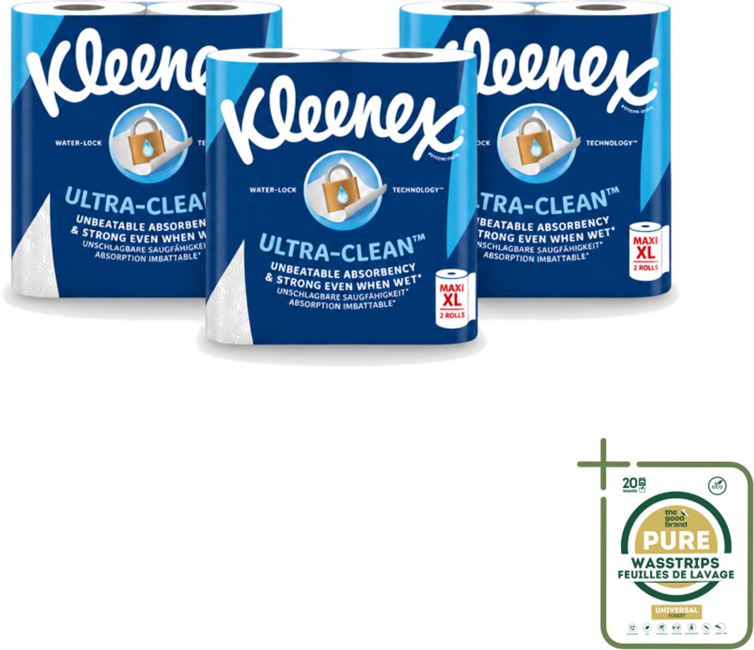 3 x Kleenex - Keukenpapier - Ultra Clean - Maxi XL - Absorberend - 2 Rollen - Wasstrips - Kleenex Keukenpapier - Keukenpapier - Papier Handdoek - Absorptievermogen - Natte Omstandigheden