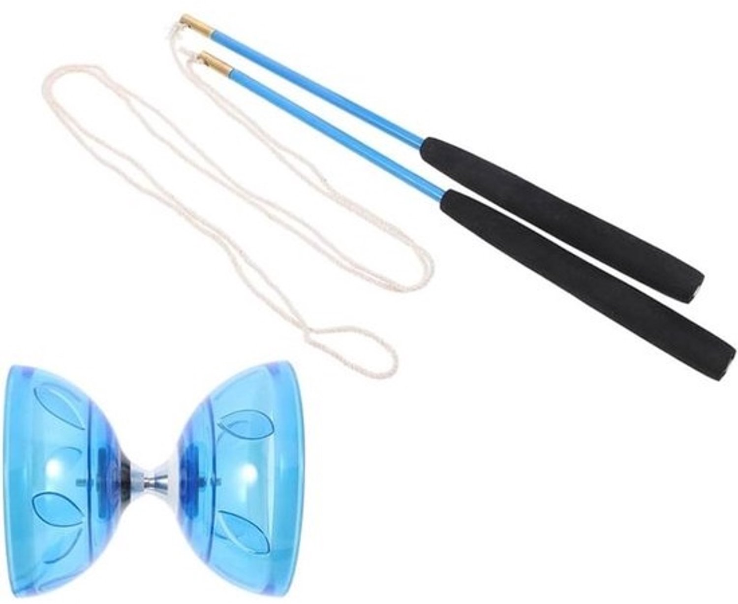 Diabolo met dubbele kop - Fitness speelgoed - Buiten spelen - Unidirectionele lagers - 12 cm x 50 cm - Blauw