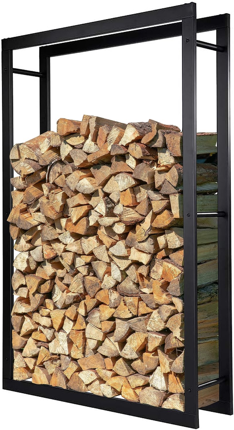 Famanu – Stabiel brandhoutrek van metaal, 100 x 25 x 150 cm, geschikt voor binnen en buiten, modern design voor het opslaan van haardhout