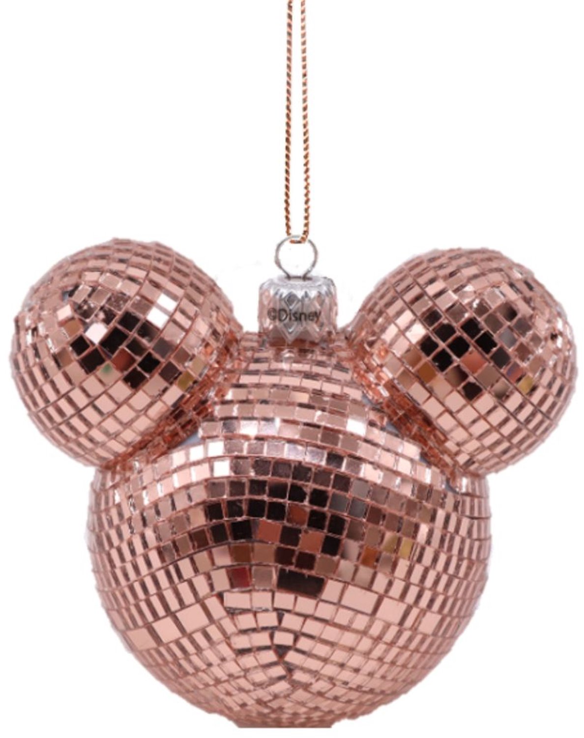 Kerstbal plastic Mickey oren disco rose goud 8,5 cm Disney