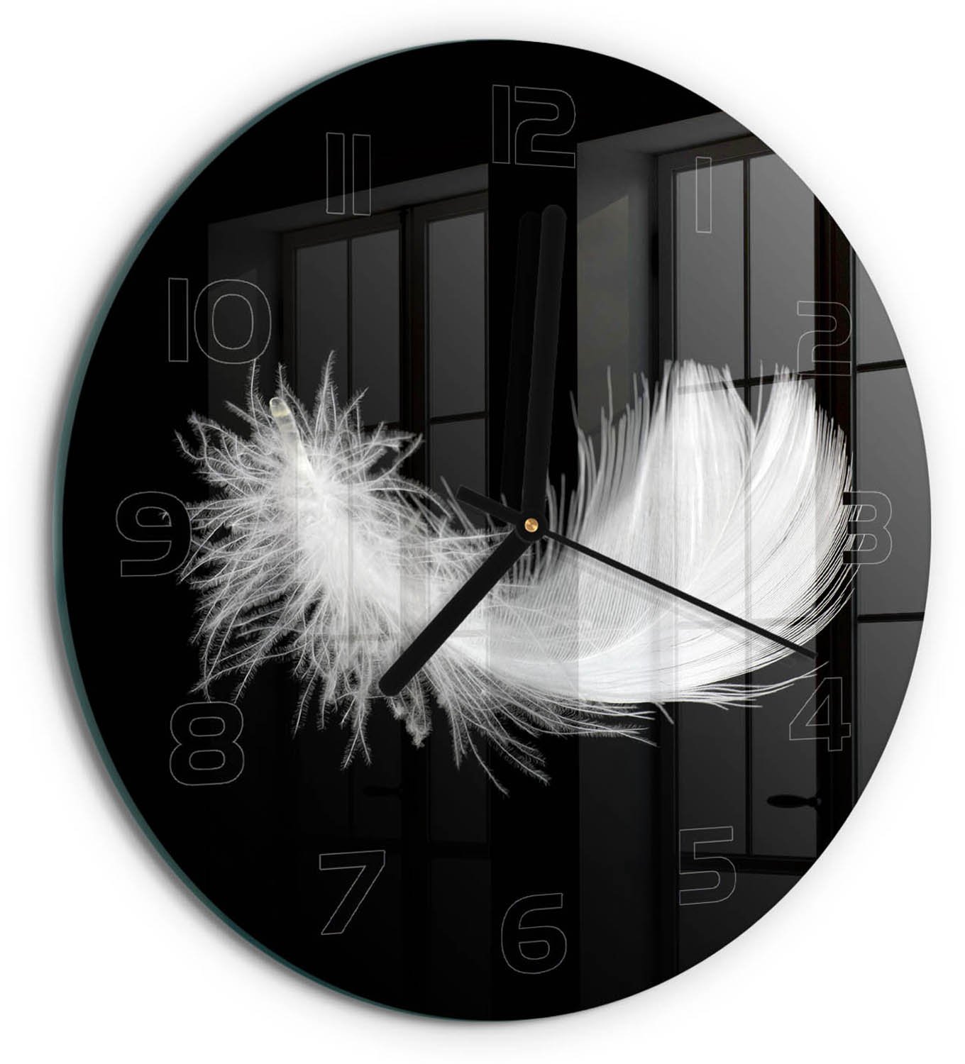 TULUP Wandklok - Pen Decoratieve Glazen Klok - fi30 cm - Wit Glazen Wandklok Design - Zwarte handen - Ronde Klok - Glazen Klok Met Print - Wandklok Glas Met Motief